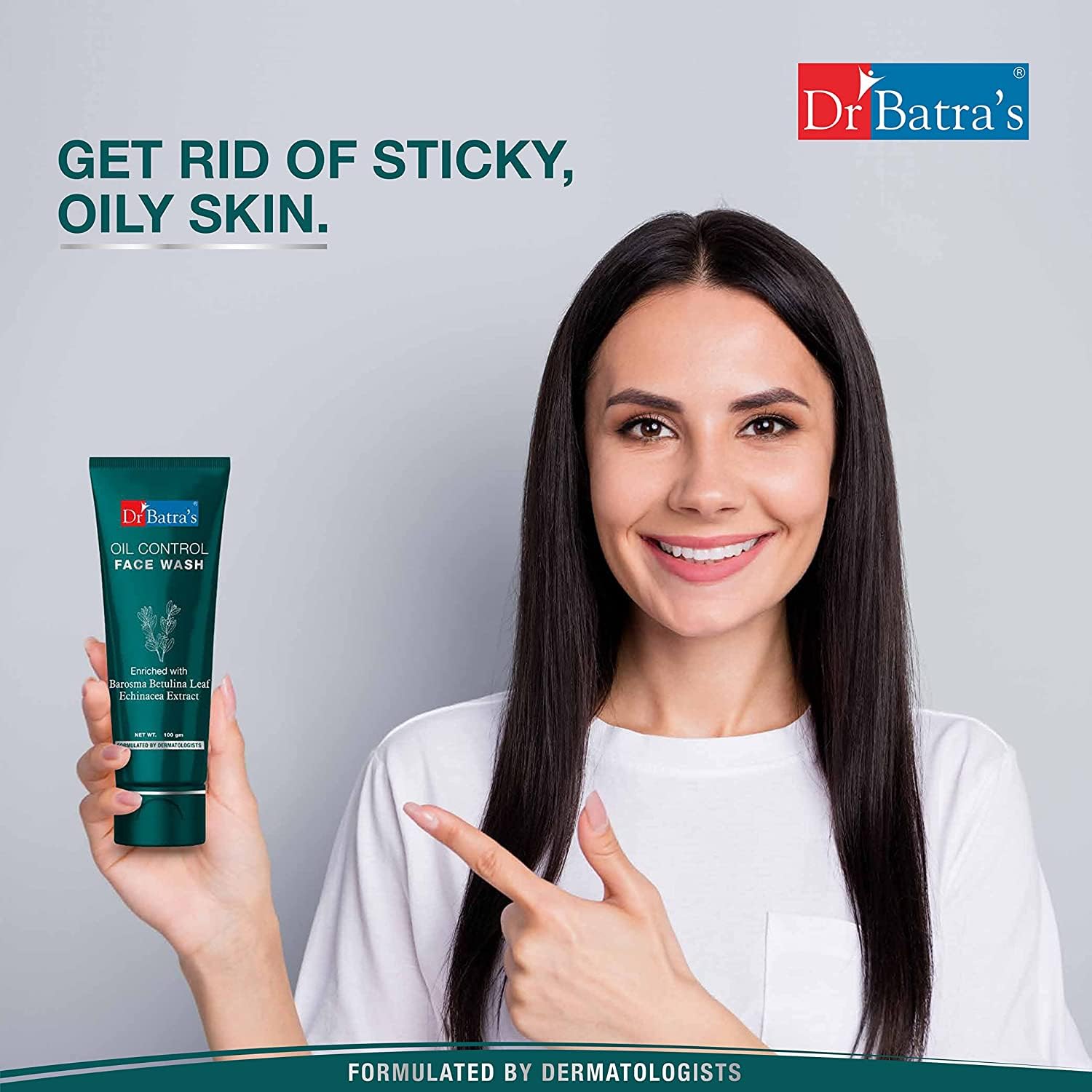 Dr Batra's Oil Control Face Wash - Sulphate, Silicone & Soap Free with Barosma Betulina & Echinacea Extract for Oily & Clear Skin (100g) - Perfect for Daily Skincare Routine & Acne-Prone Skin