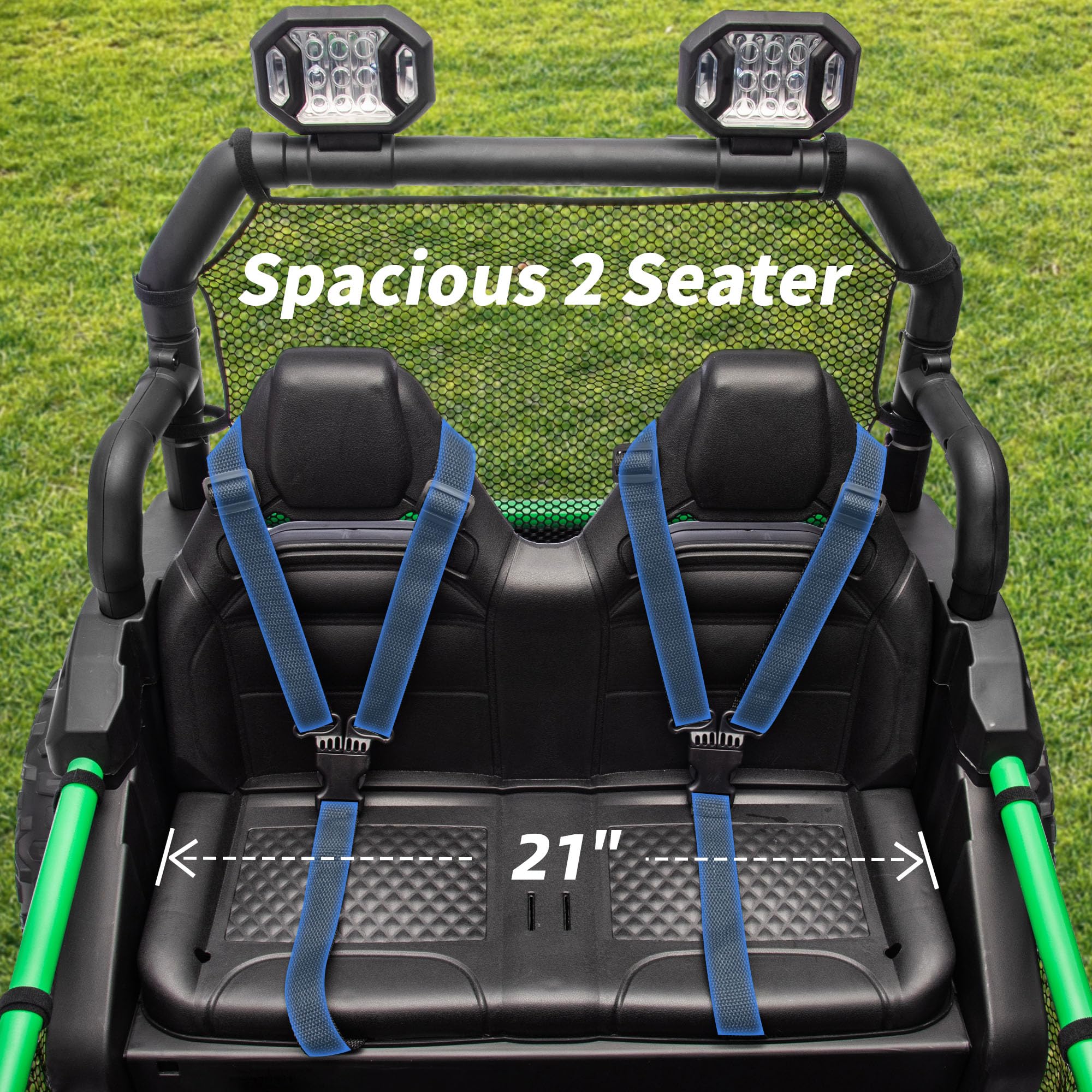12V 4WD Kids Ride-On Car with Remote Control & Bluetooth - 2 Seater UTV Toy for Children Ages 3-8, Includes Storage - Green | Perfect for Outdoor Play, Birthday Gifts & Backyard Adventures