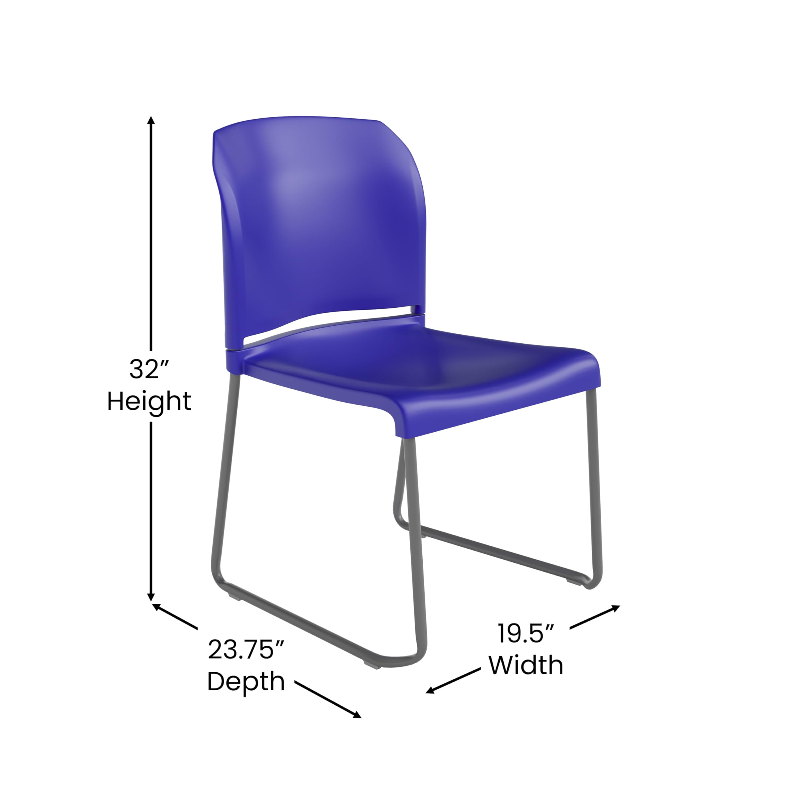 EMMA + OLIVER Egan Heavy Duty Stack Chair - Blue Full Back Ergonomic Seat - 880 lb Weight Capacity - Gray Powder Coated Sled Base - Perfect for Office, Conference Room, and Event Seating