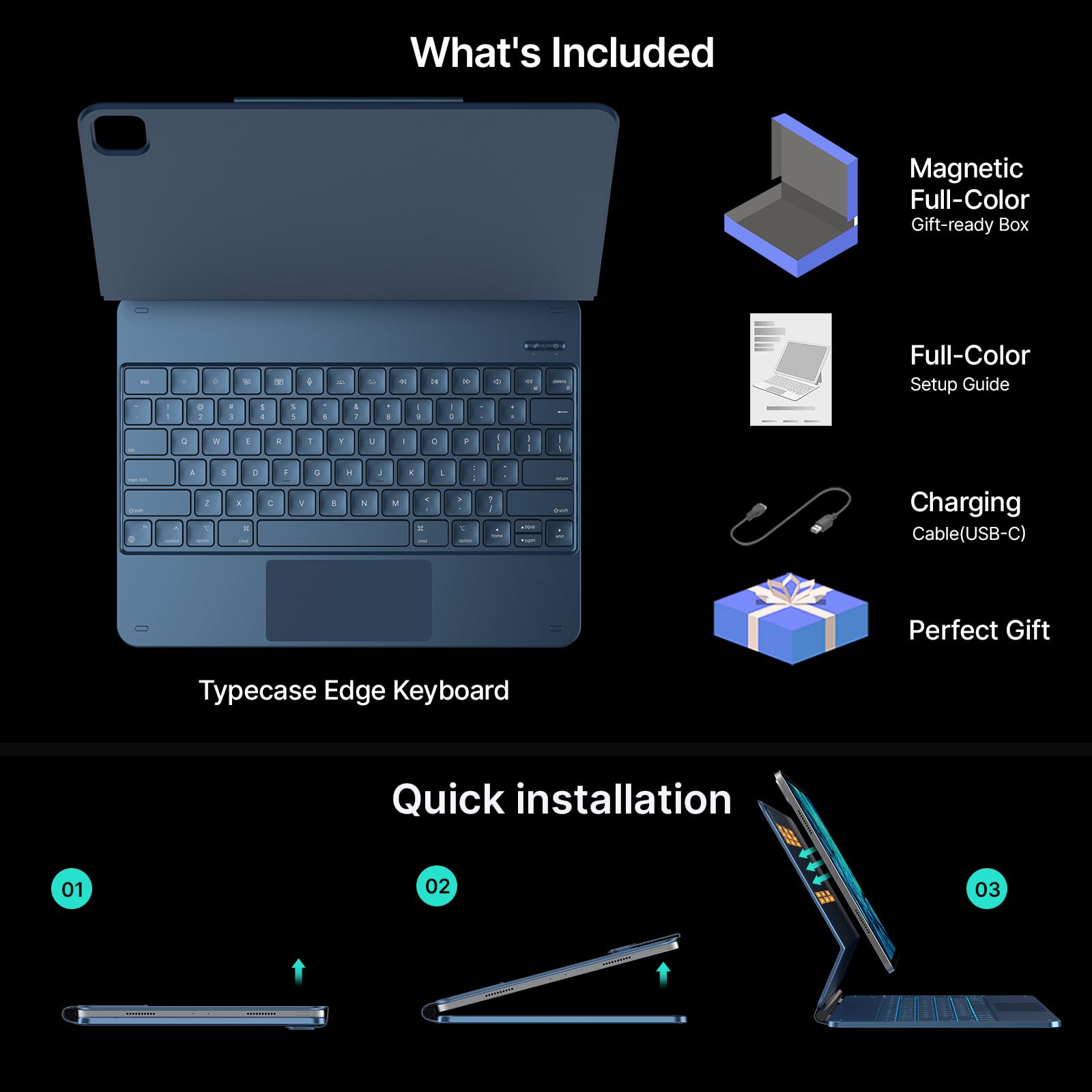Premium Magic Keyboard Case for iPad Air 13 (M3 2025/M2 2024) & iPad Pro 12.9 (6th/5th/4th/3rd Gen) - 11-Color Backlit, Multi-Touch Trackpad, Function Keys, Pencil Holder in Ocean Blue | Perfect for Work, Study & Creative Projects