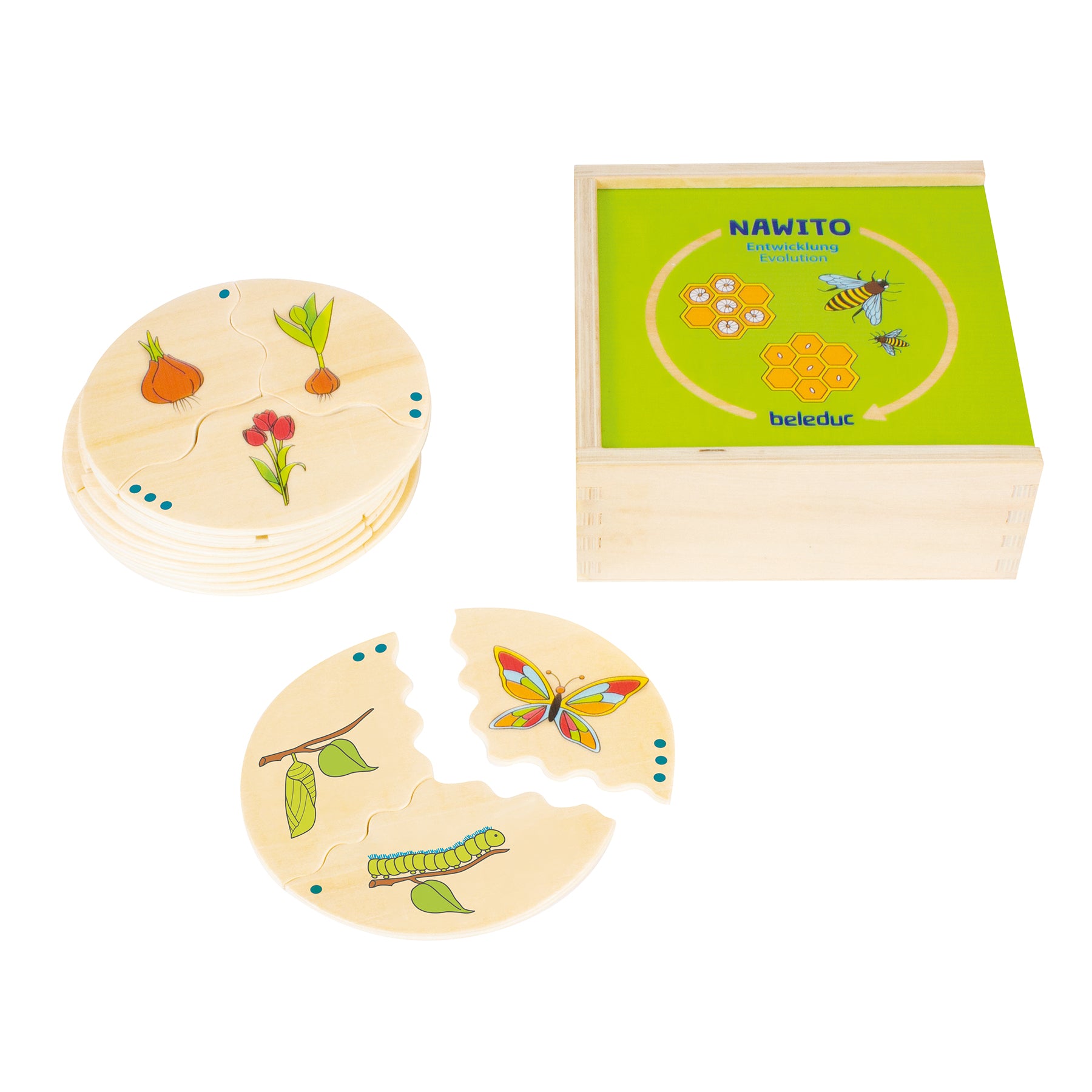 Beleduc Nawito 10 Pack Evolution Wooden Puzzles - 30 Piece Educational Toy for Kids | Perfect for Preschool Learning, Montessori Activities & Family Game Night