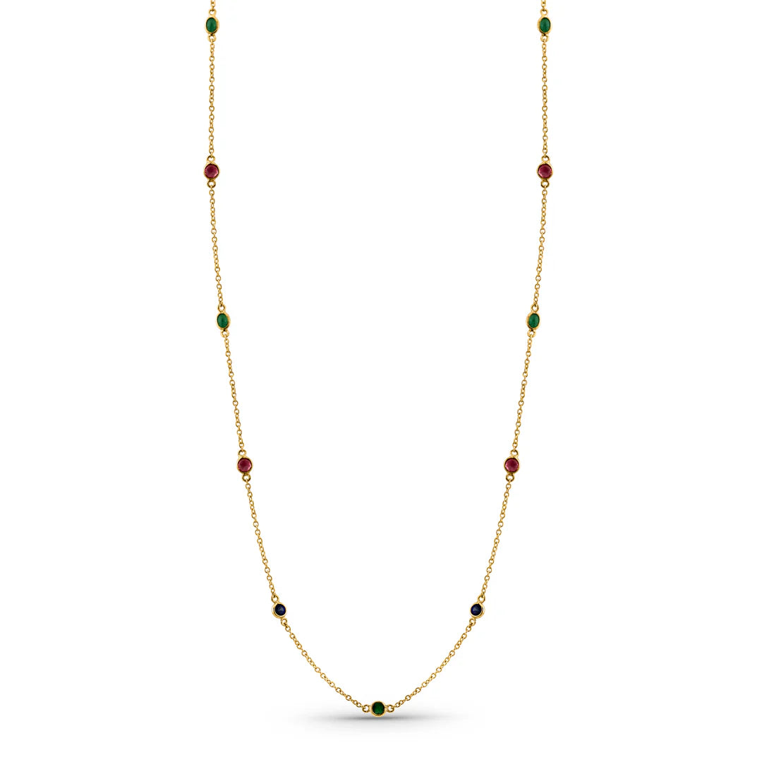 Exquisite Emerald, Ruby & Sapphire Station Necklace | Elegant Layering Jewelry for Women | Perfect for Weddings, Anniversaries & Special Occasions
