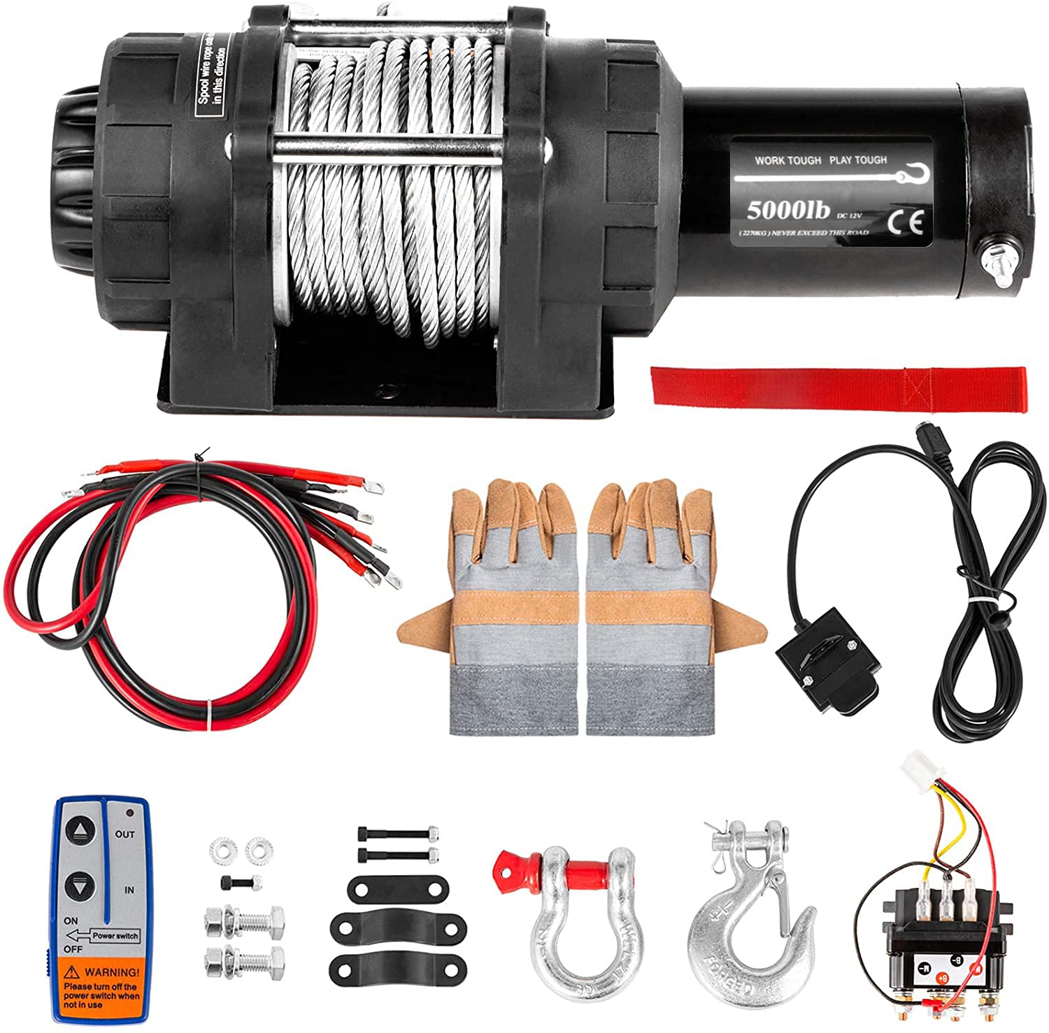 VEVOR 5000lbs Electric Winch with Steel Cable - 12V Heavy Duty Winch for Jeep Wrangler, Truck, UTV & ATV - Wireless Remote Control & Powerful Motor - Perfect for Off-Road Recovery, Towing & Vehicle Lifting