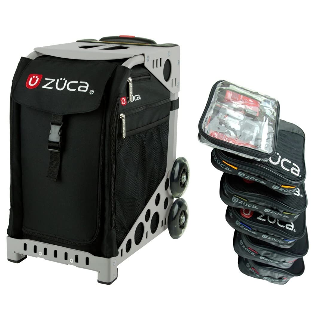 ZUCA Obsidian Sport Insert Bag with Gray Frame - 5 Packing Pouches & Toiletry Bag Set | Travel Organizer for Gym, Sports & Weekend Getaways