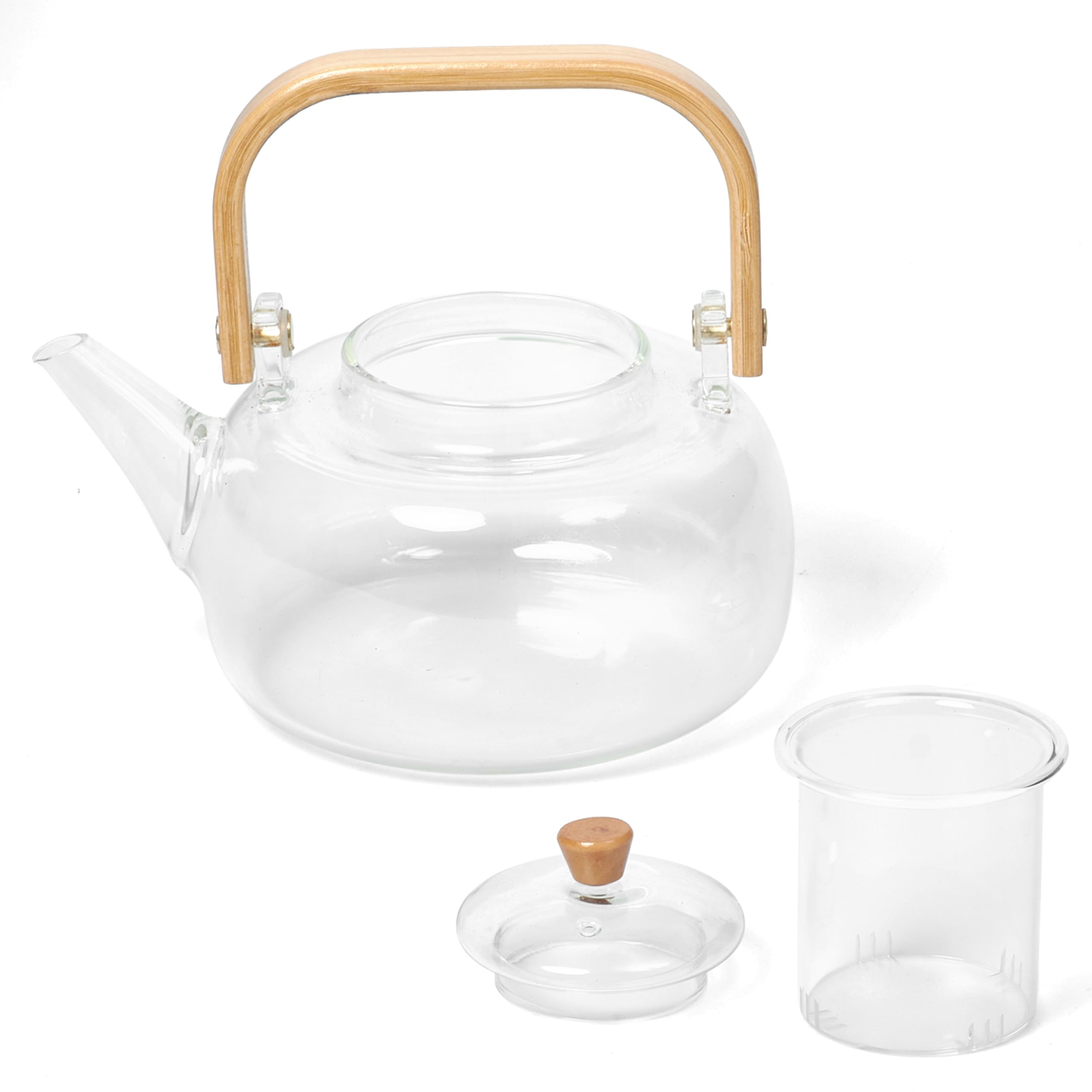 Premium Borosilicate Glass Teapot with Infuser & Bamboo Lid - Clear Stovetop Safe Tea Kettle - Dishwasher & Microwave Friendly - Perfect Gift for Tea Lovers - Ideal for Home, Office, and Tea Ceremonies