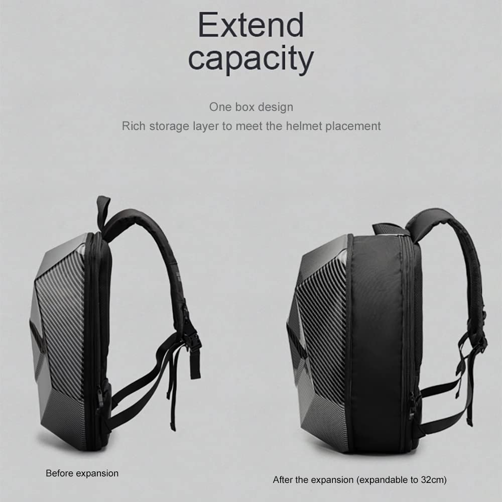 Waterproof Carbon Fiber Motorcycle Backpack for Men - Expandable Motorbike Helmet & Rear Seat Travel Bag (Carbon Gray) | Durable Riding Gear for Commuting, Touring & Adventure Trips