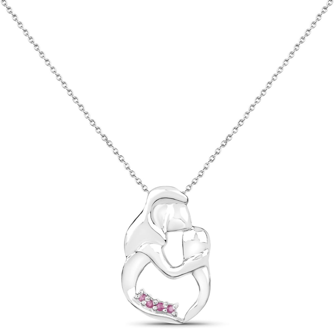 Genuine Ruby Silver Mom Necklace - Elegant Jewelry Gift for Mother's Day, Birthday, Anniversary | Perfect for Special Occasions & Everyday Wear