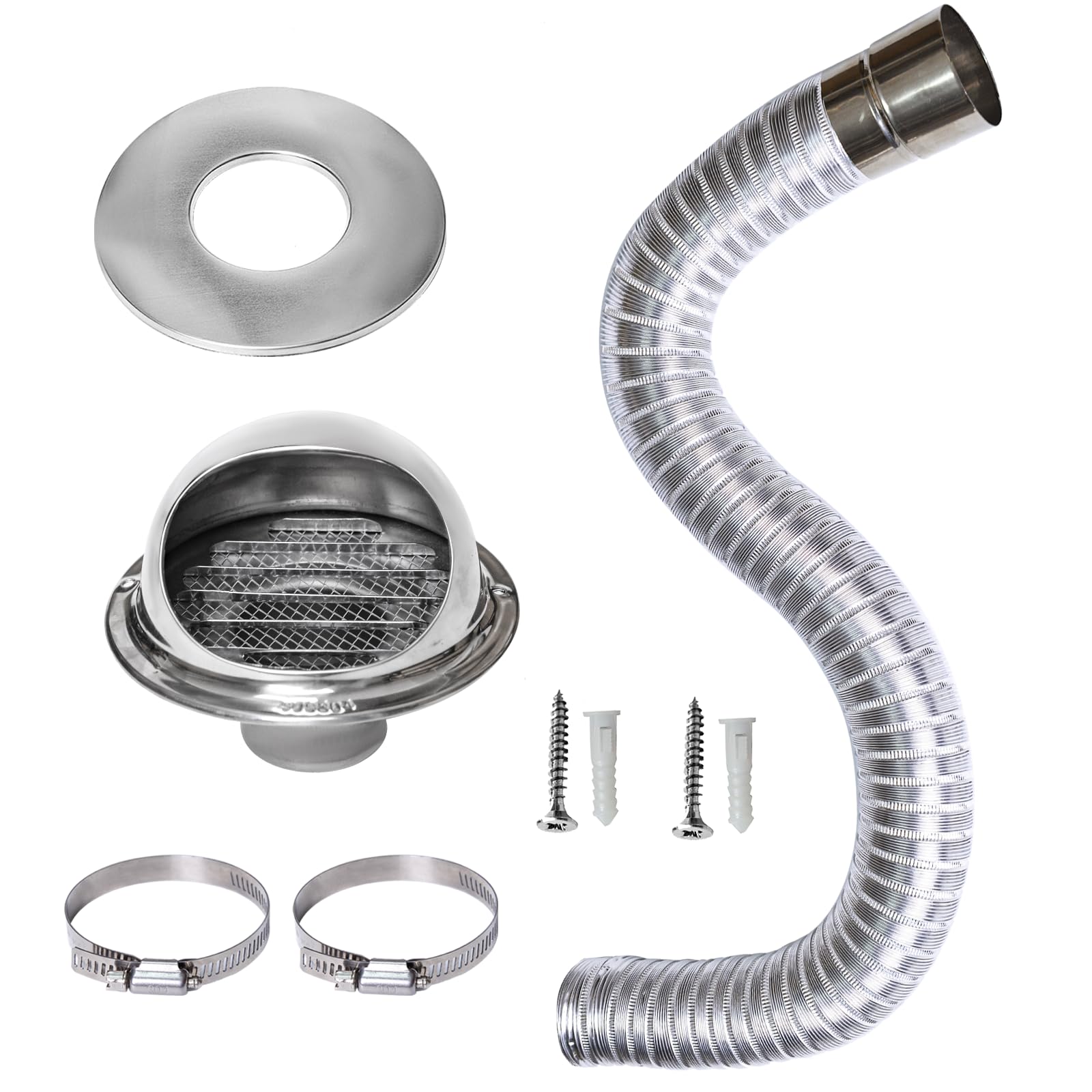 **High-Efficiency Pellet Stove Fresh Air Intake Kit - 2x60 Inch Extendable & Bendable Pipe with Weather-Resistant Stainless Steel Rain Cover - Perfect for Home Heating & Outdoor Use**