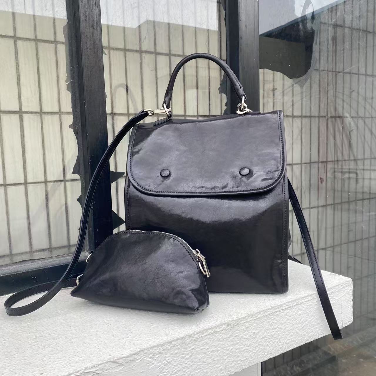 Stylish Minimalist Leather Backpack for Women & Men - Waterproof Laptop Bag for Work, Travel & School - Durable Vegan Leather Daypack with USB Charging Port