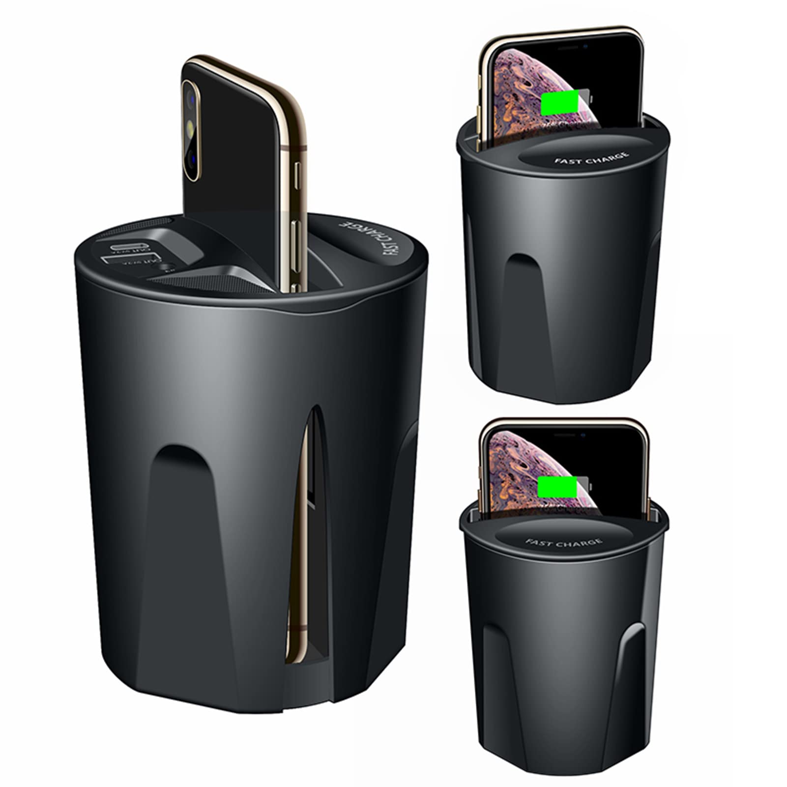 ElecPjf 3-in-1 Wireless Car Charger - 10W Qi Fast Charging Phone Holder with USB Output | Compatible with iPhone & Android | Perfect for Road Trips & Commuting