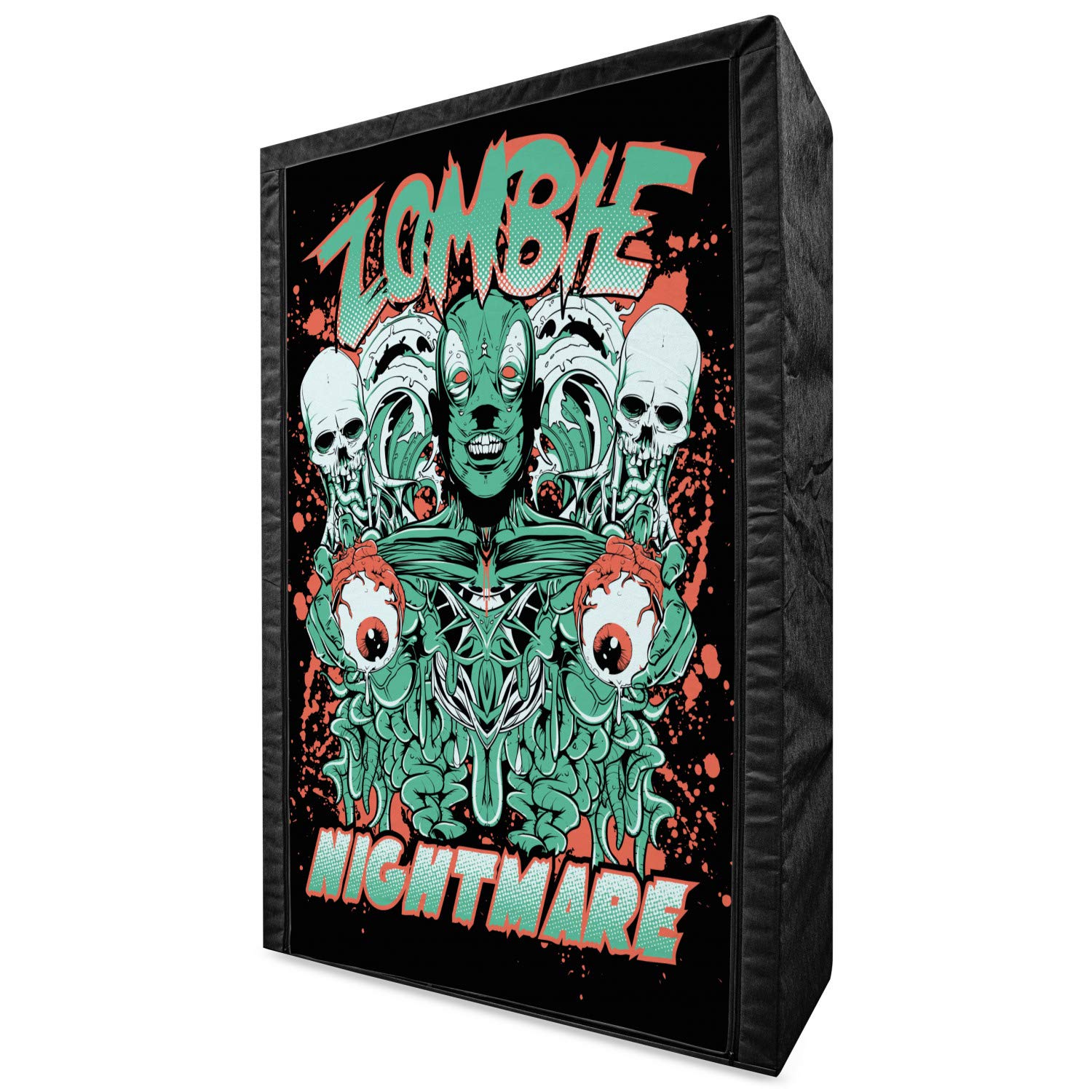 Ambesonne Zombie Themed Portable Fabric Wardrobe - Retro Horror Design with Skulls & Ghosts Illustration, 42.5