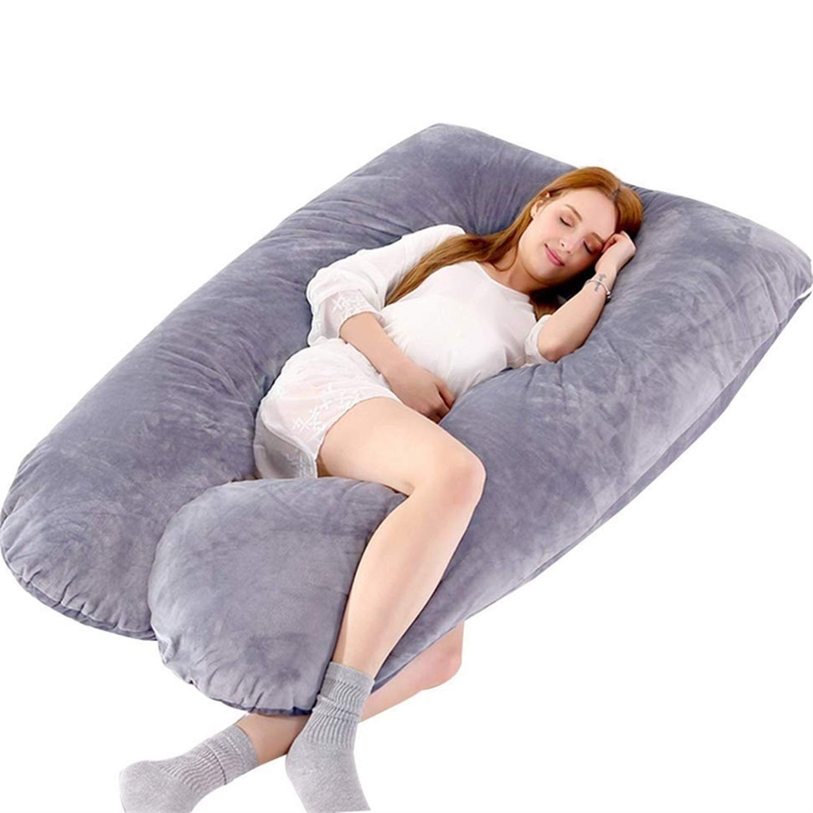 U-Shaped Pregnancy Pillow Cover - 100% Organic Washed Cotton with Zipper - Back & Belly Support for Side Sleeping - Perfect for Maternity Comfort, Nursing & Relaxation