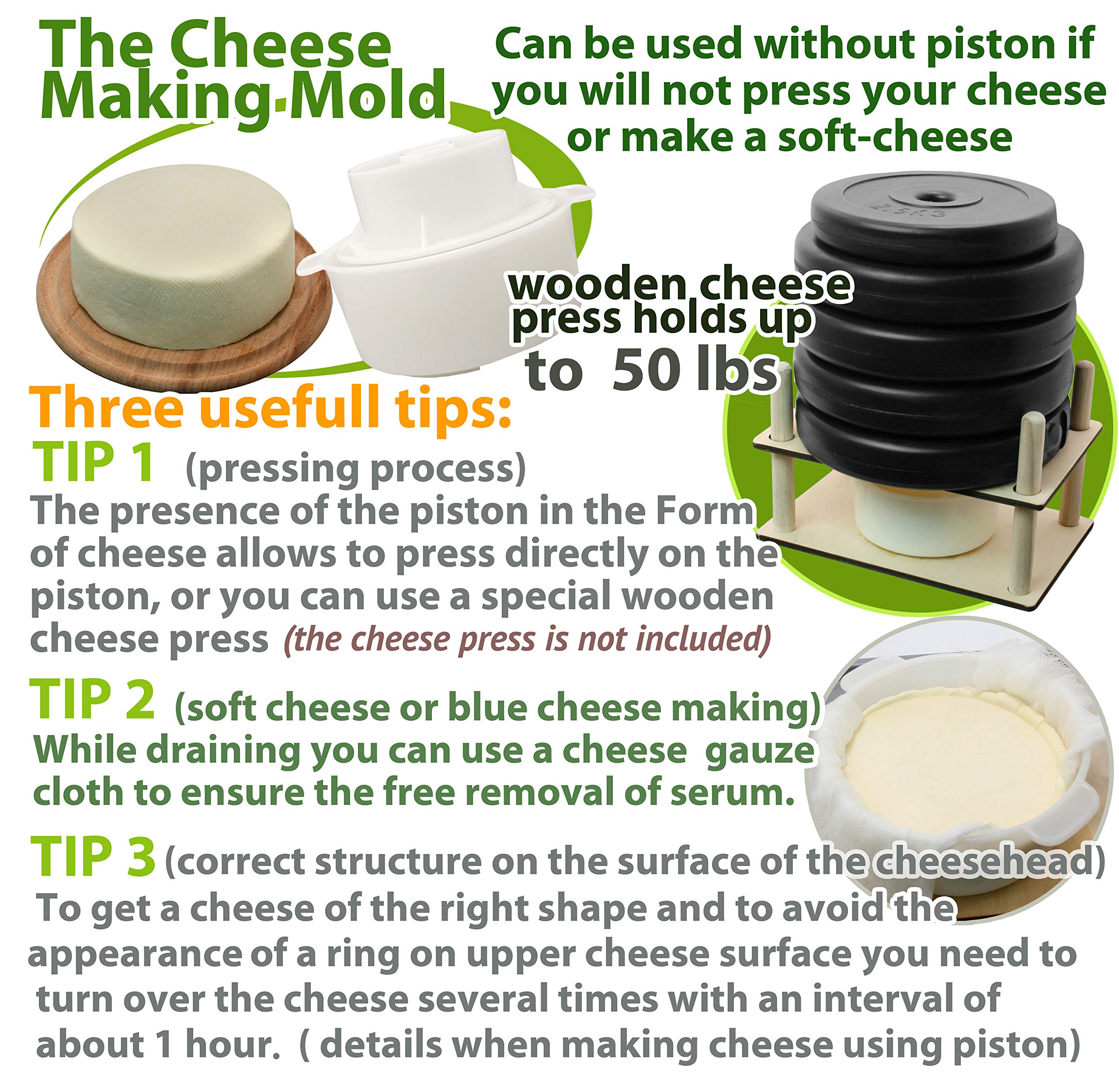 PetriStor 1.3QT Cheese Making Kit - Stainless Steel Cheese Mold with Follower Piston & Cheesecloth for Homemade Paneer, Cheddar & Artisan Cheeses | Perfect for DIY Cheese Press, Cheese Form Mold & Cheese Making Basket | Ideal for Home Cheesemaking, Gifts & Culinary Classes