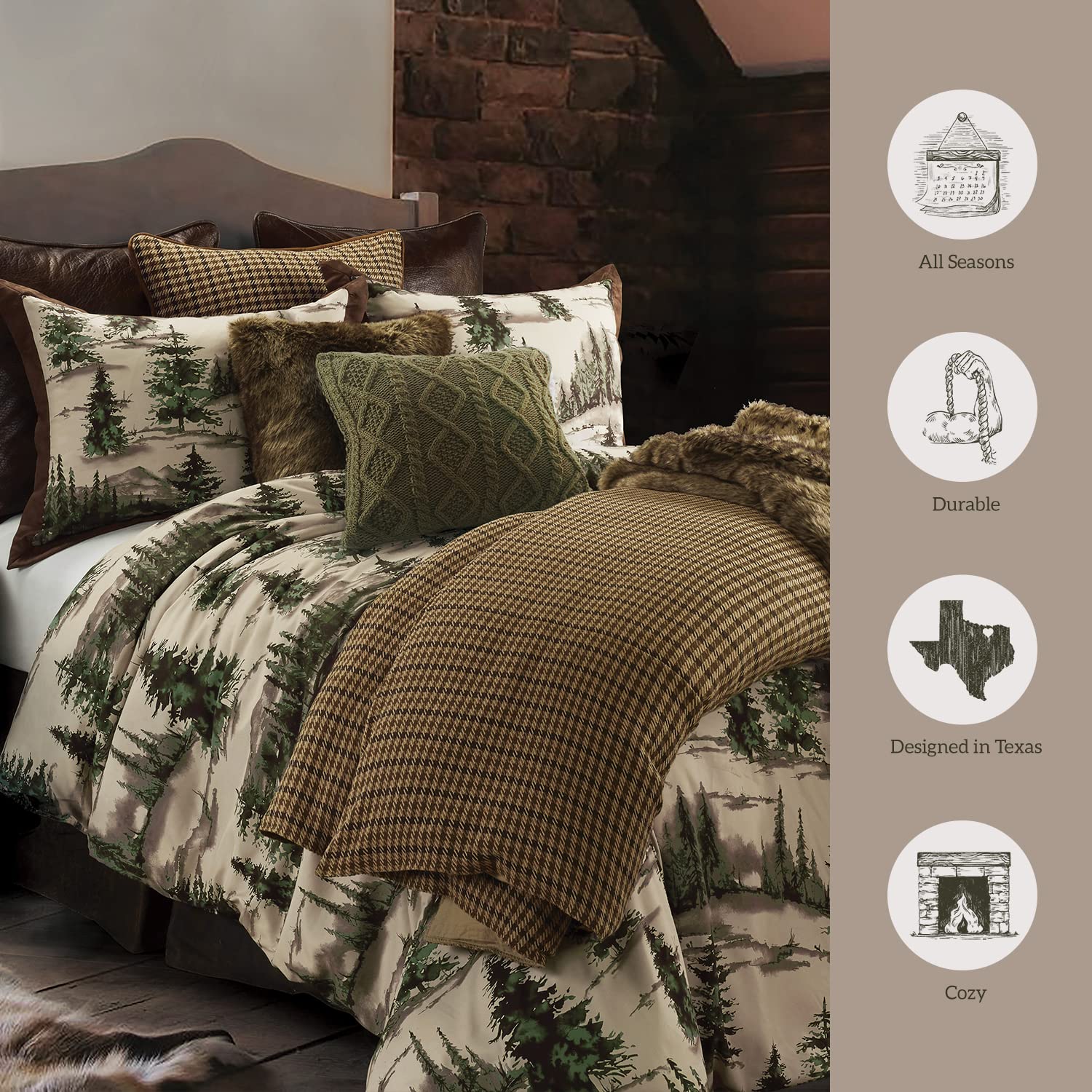 HiEnd Accents Joshua 3-Piece Lodge Comforter Set with Pillow Shams - Queen Size Forest Woods Bedding, Pine Trees Design, Woodland Nature Western Rustic Style | Perfect for Cabin Retreats, Hunting Lodges & Cozy Bedroom Decor