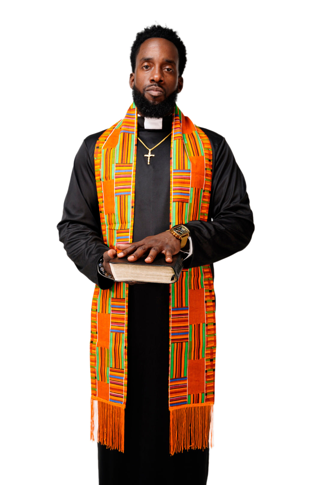 Authentic Kente African Print Clergy Stole with Fringes - Elegant Pastor & Choir Sash for Church Services, Weddings & Religious Ceremonies - DPC0795S