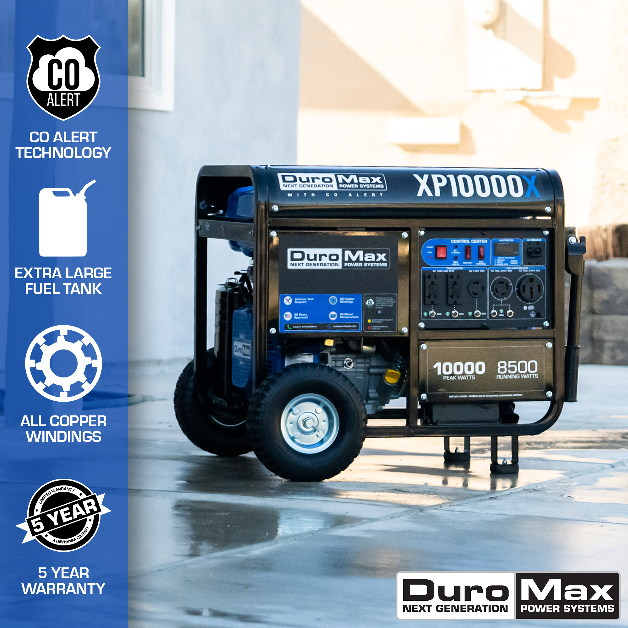 10,000 Watt Portable Gasoline Generator with CO Alert - Reliable Backup Power for Home, Camping & Emergency Use