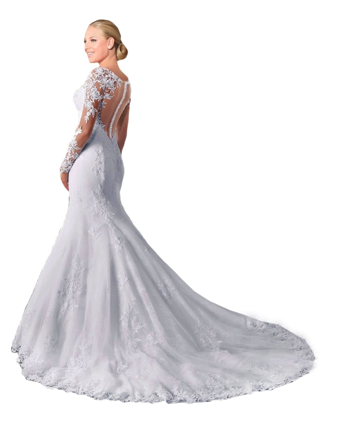 Elegant 2024 Mermaid Wedding Dresses for Women - Long Sleeve See-Through Back Bridal Gowns | Perfect for Beach, Church & Formal Wedding Ceremonies