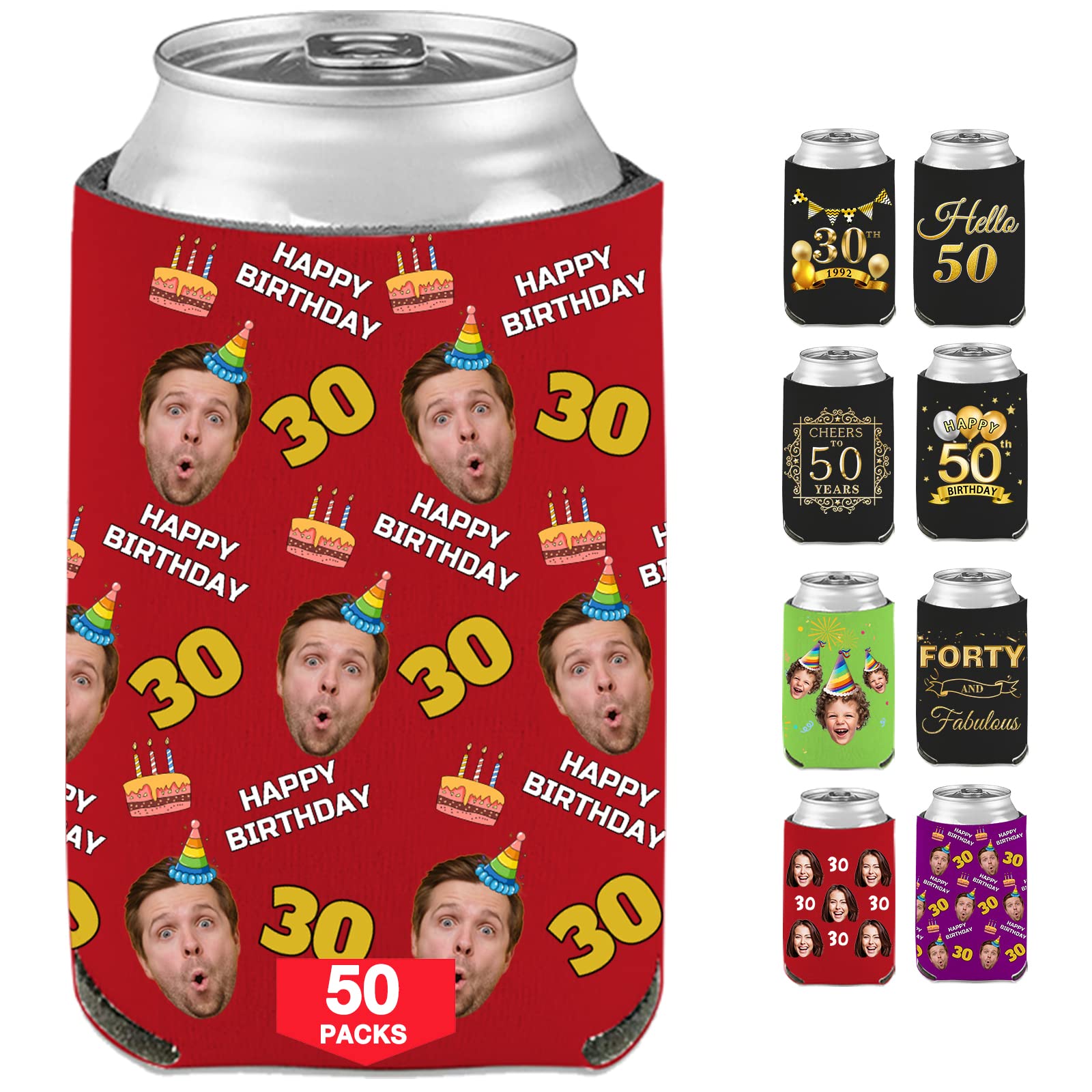 Personalized Custom Birthday Can Coolers Sleeves - Bulk Beer & Beverage Holders with Photo Print - Perfect for Parties, Gifts & Outdoor Events
