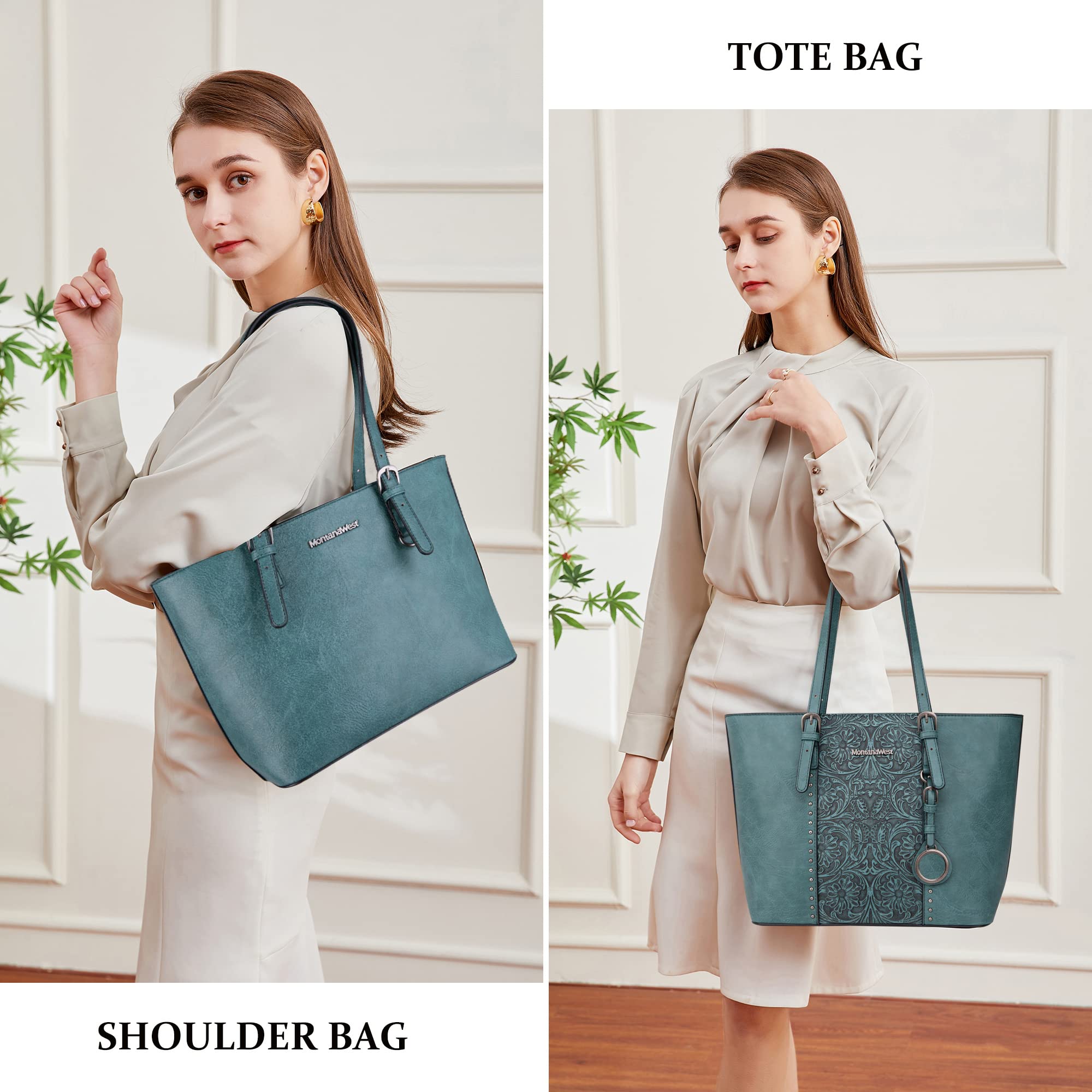 Montana West Women's Large Tote Bag & Handbag Set - 2 Piece Embossed Leather Purse Collection for Work, Travel & Everyday Use