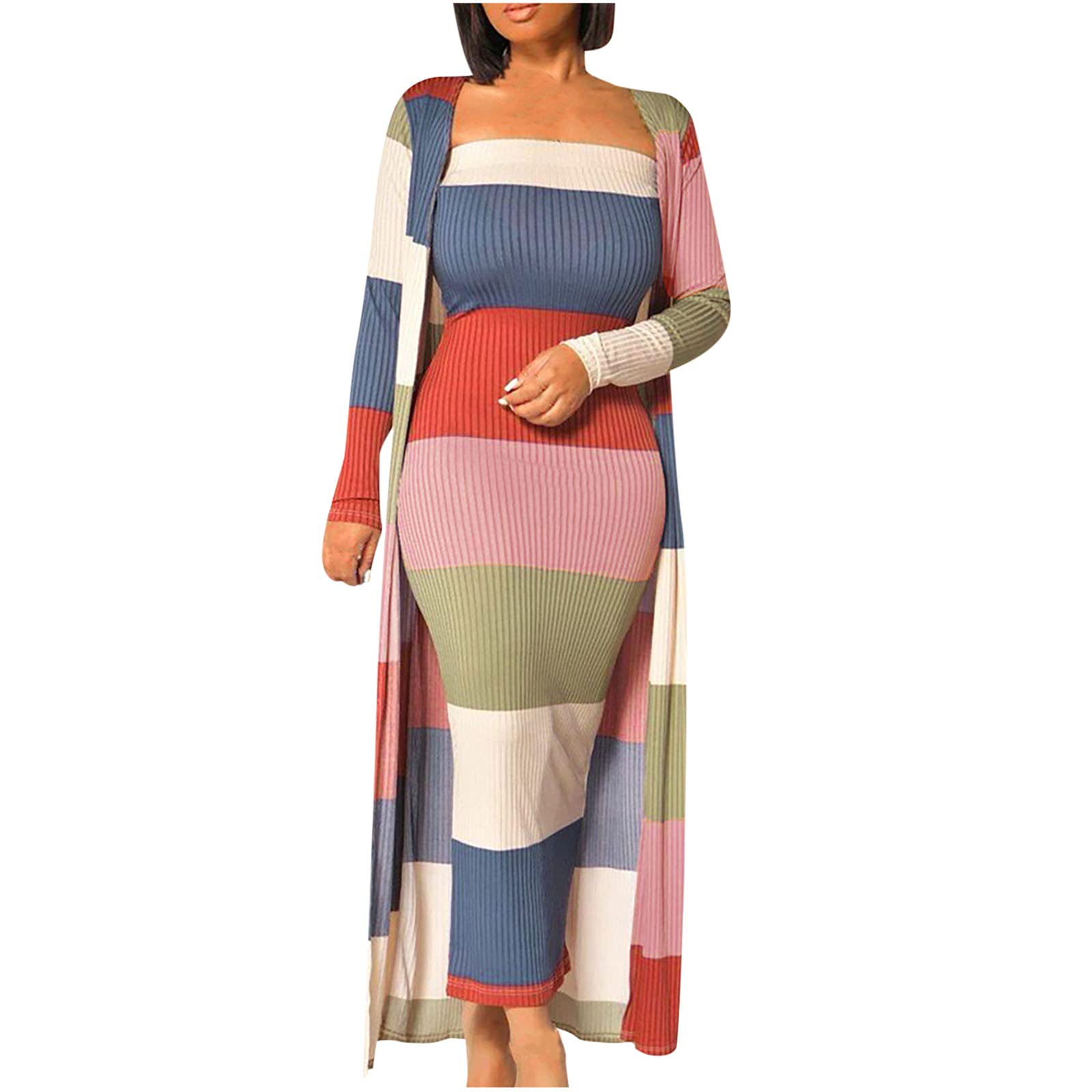Stylish Women's Two-Piece Outfits - Winter Matching Sets with Sexy Stripes & Solid Colors | Long Coat & Dress Combos | Workout & Office Suits | Perfect for Date Nights, Workouts & Winter Fashion