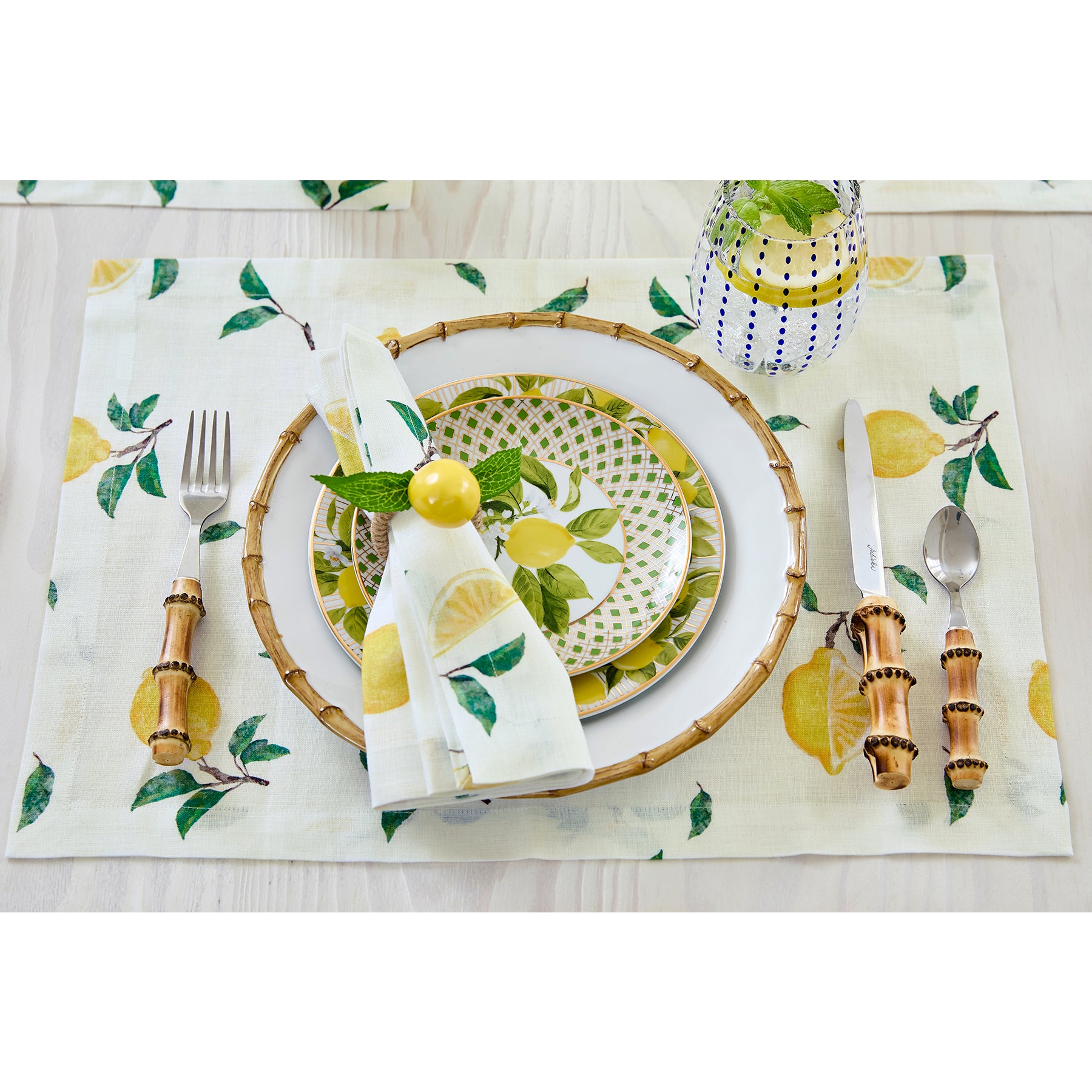 Botanical Lemon Placemats Set of 4 - Waterproof & Heat-Resistant Table Mats for Kitchen Dining, Outdoor Picnics & Party Decor