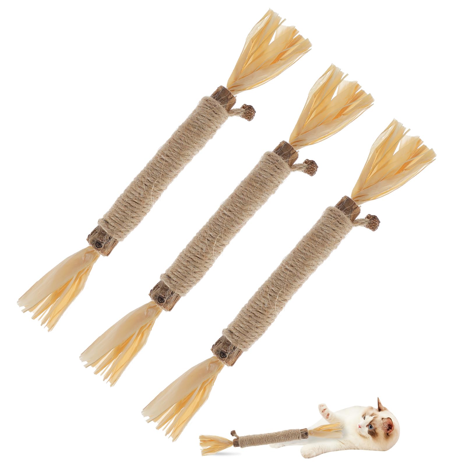 3 PCS Natural Silvervine Sticks for Cats - Dental Chew Toys for Kittens & Aggressive Chewers, Catnip Alternative for Teeth Cleaning | Portable Cat Chew Sticks for Travel & Home Use
