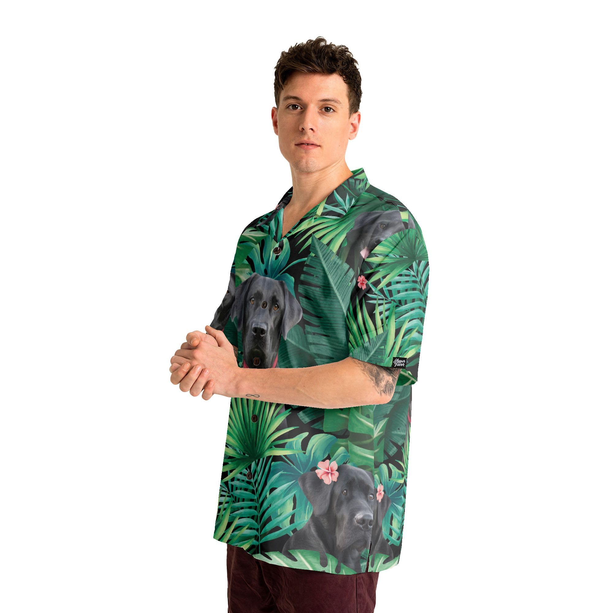 HYPERFAVOR Men's Tropical Labrador Print Hawaiian Shirt - Casual Short Sleeve Labrador Retriever Shirt for Beach, Vacation & Summer Outfits