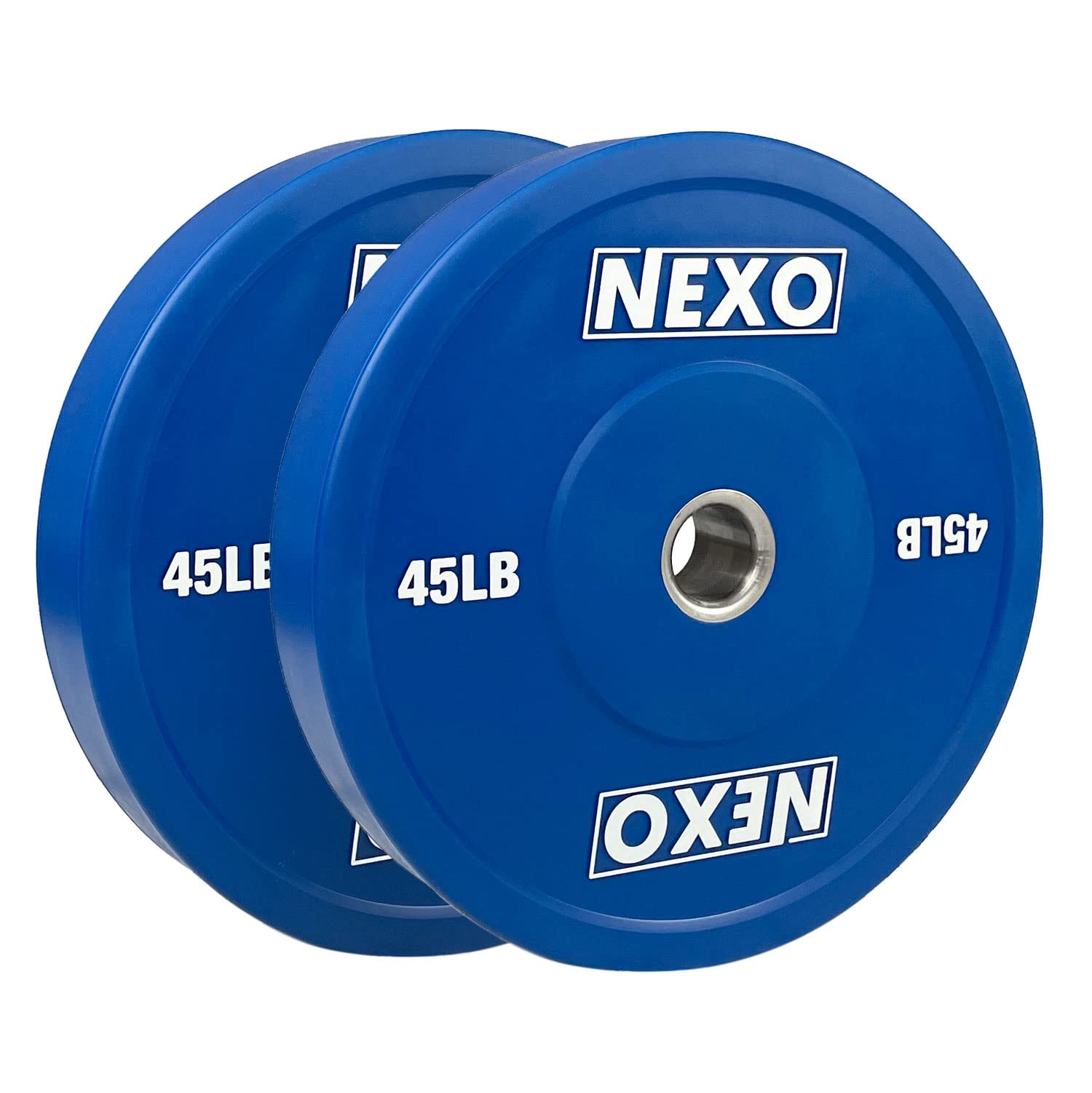 NEXO 45LB Rubber Bumper Plates Pair - Premium Matte Blue Olympic Weight Plates for CrossFit, Powerlifting & Home Gym (2x45LB) - Durable & Quiet for Garage Workouts & Commercial Gyms