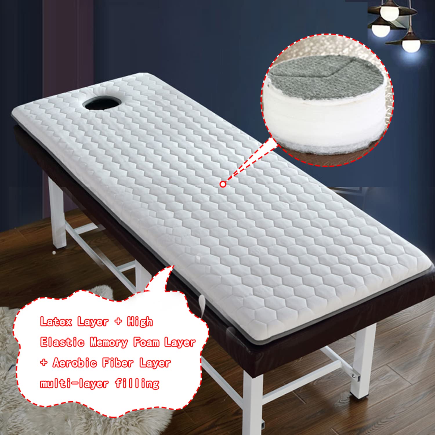Premium Memory Foam Massage Bed Topper - 60x180cm Thickened Spa Table Mattress Pad with Elastic Bands & Breathable Face Hole - Gray Salon Bed Cushion for Tattoo, Beauty & Massage Therapy - Perfect for Professional Salons, Spas and Home Relaxation