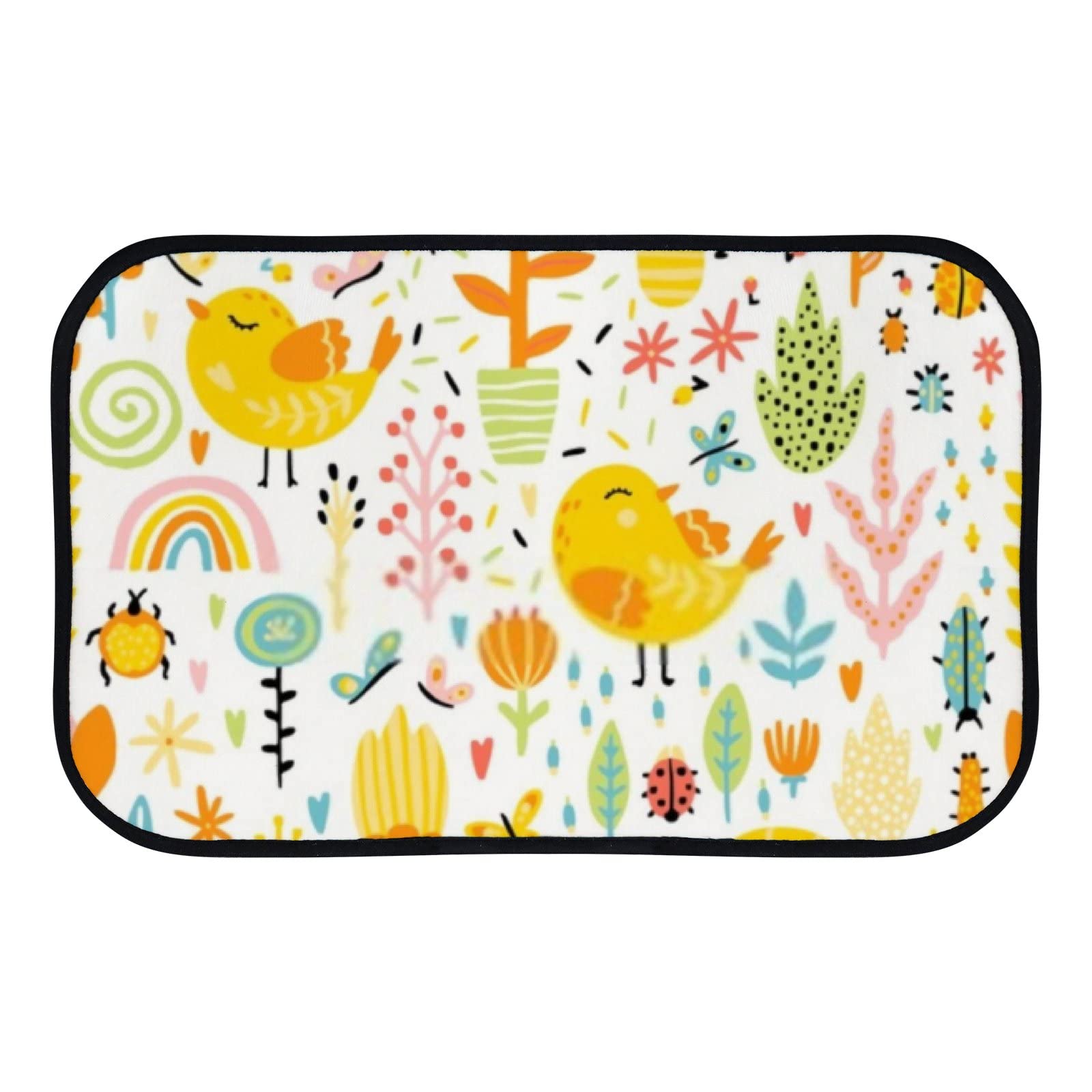 Kuizee Non-Slip Absorbent Bath Mat - 31x20 Inch Cute Cartoon Birds & Chickens Design, Soft Machine Washable Bathroom Rug for Tub/Shower Floor - Perfect for Bathroom Decor, Kids' Room & Spring Home Decoration