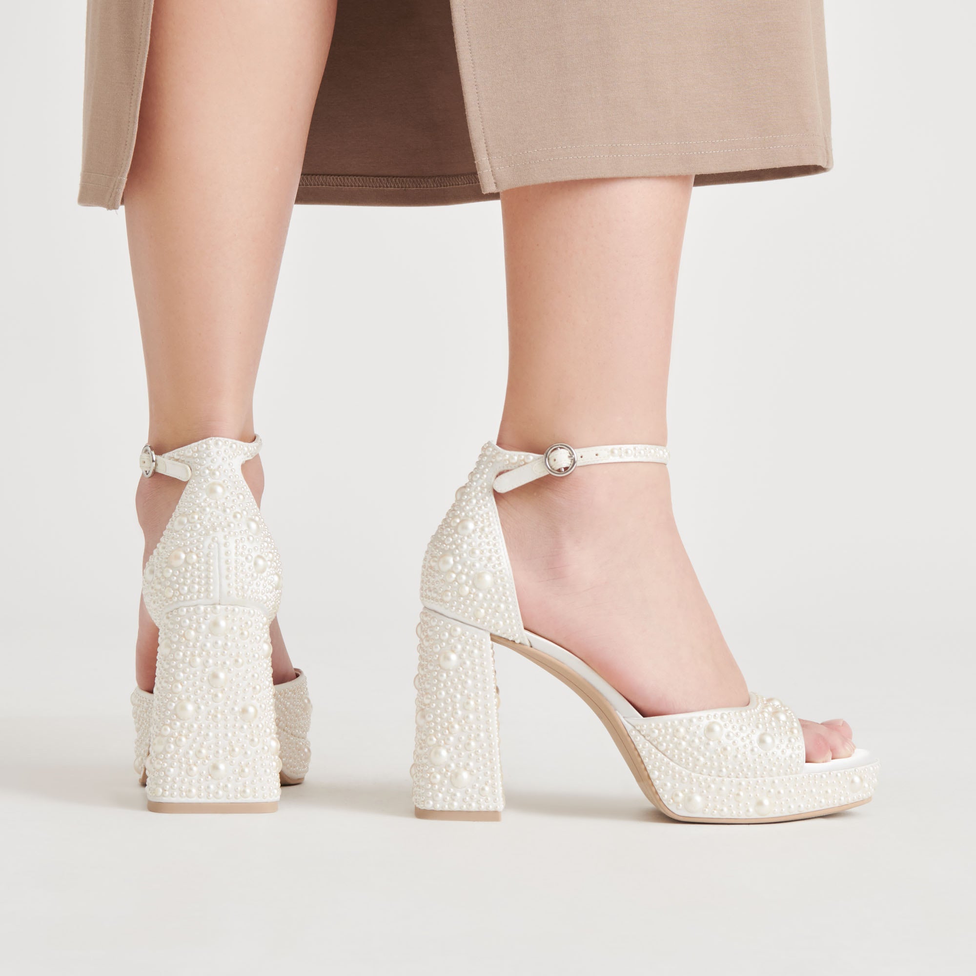 PANDRO Pearl Heels - True White Satin High Heels for Women | Elegant Wedding Shoes, Prom Night, Evening Party & Special Occasions