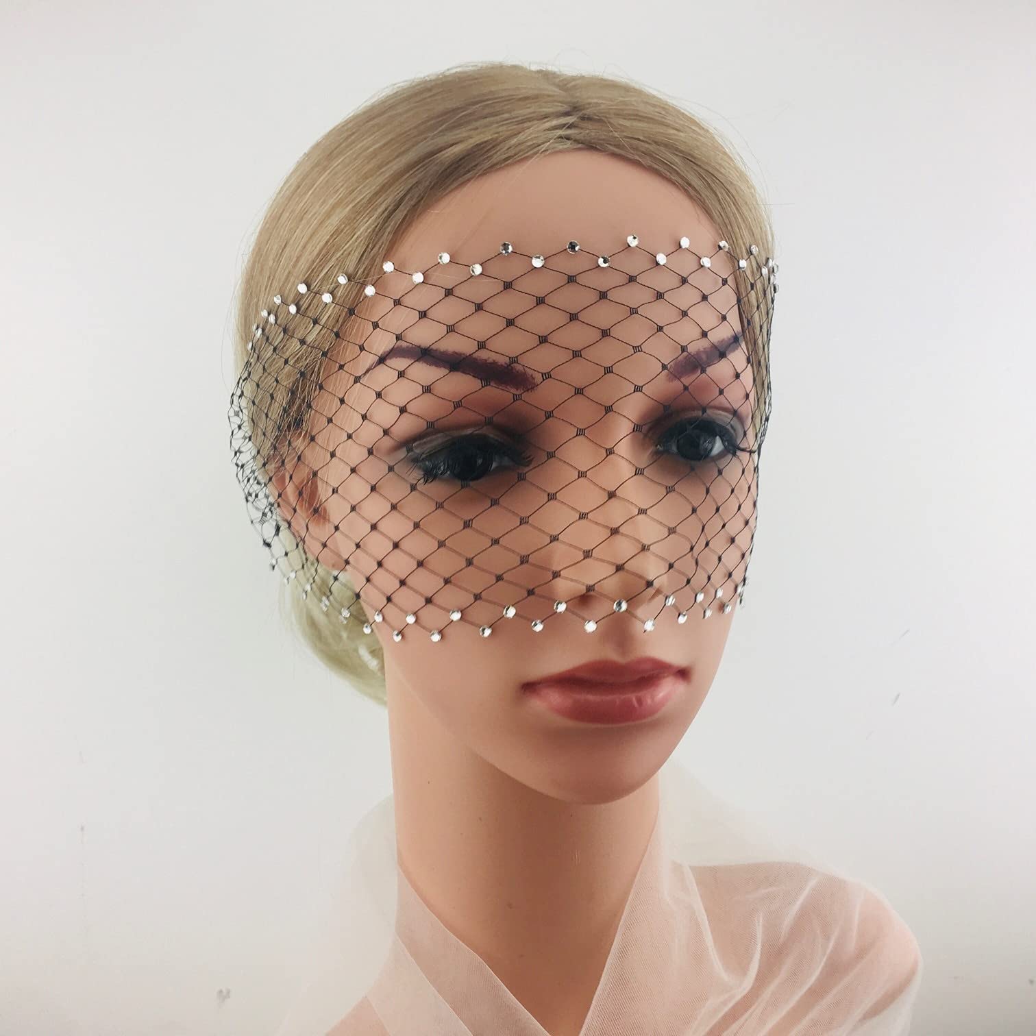 Elegant Black Wedding Headpiece with Crystal Hair Accessories | Bridal Veil & Hair Jewelry for Weddings, Prom, Evening Events | Perfect Wedding Hair Accessories