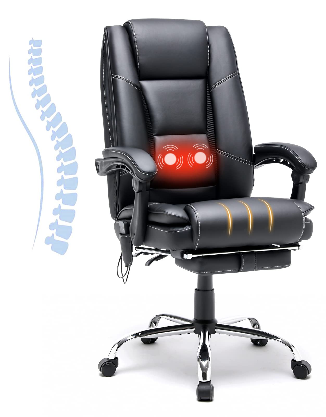 **HOMREST Ergonomic Executive Office Chair with Massage & Heat – Adjustable Height, Reclining PU Leather Desk Chair with Footrest, Lumbar Support & Armrests – Perfect for Home Office, Gaming & Workspaces**