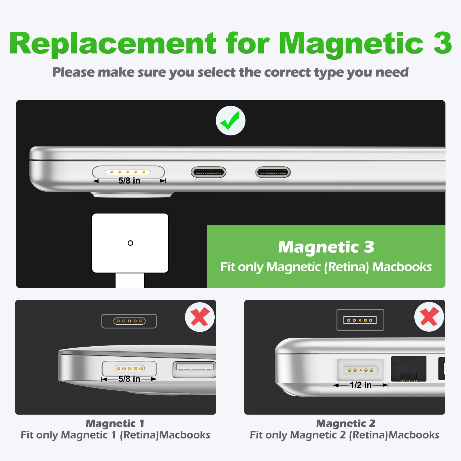 140W USB-C to Magnetic 3 Fast Charging Cable (6.6ft) - Safe & Durable Charger Cord for MacBook Pro 14/16-inch (2021-2023) & MacBook Air 13/15-inch (2022-2024) - Perfect for Home, Office & Travel Charging