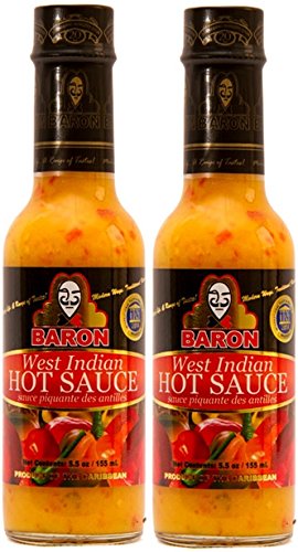 Baron West Indian Hot Sauce - Mustard Base Spicy Condiment - 5 Oz (2-Pack) - Perfect for Grilling, BBQ, and Caribbean Cuisine