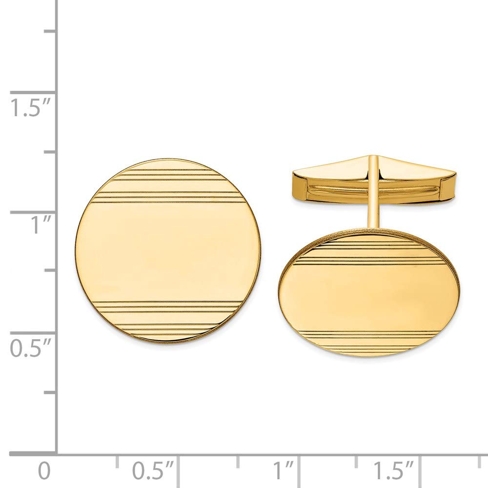 14K Yellow Gold Striped Round Cufflinks - Elegant for Weddings & Formal Events