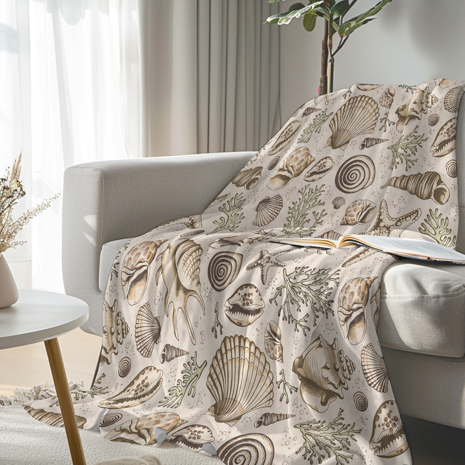 Soft Brown Seashells Flannel Fleece Blanket - Cozy Warm Throw for Bed, Couch & Outdoor Use - Perfect for Winter, Camping & Home Decor