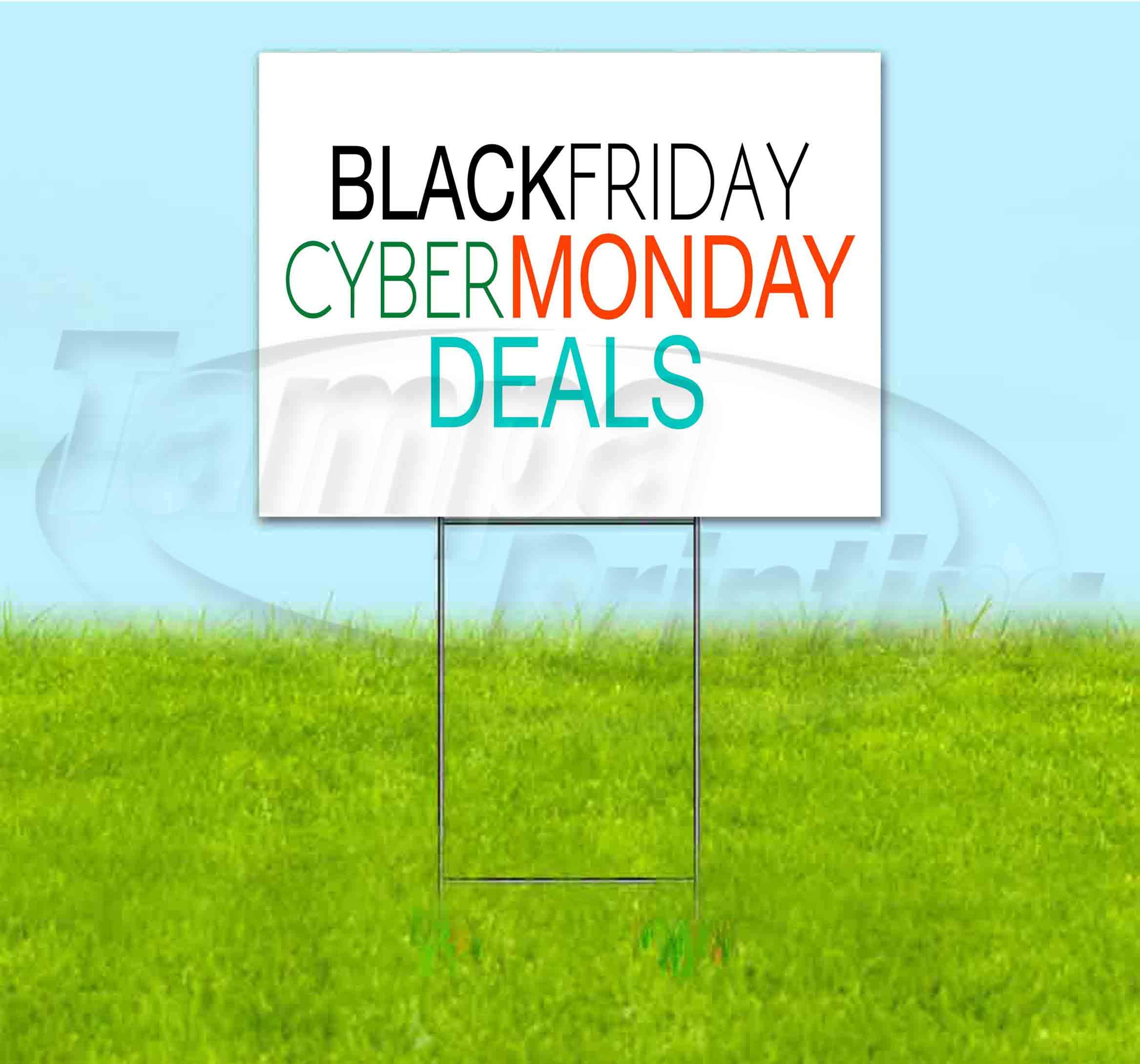 Black Friday Cyber Monday Yard Signs 18x24 Inches - Bulk Discounts & Multi-Packs with Metal Step Stakes - Perfect for Seasonal Promotions & Retail Store Advertising
