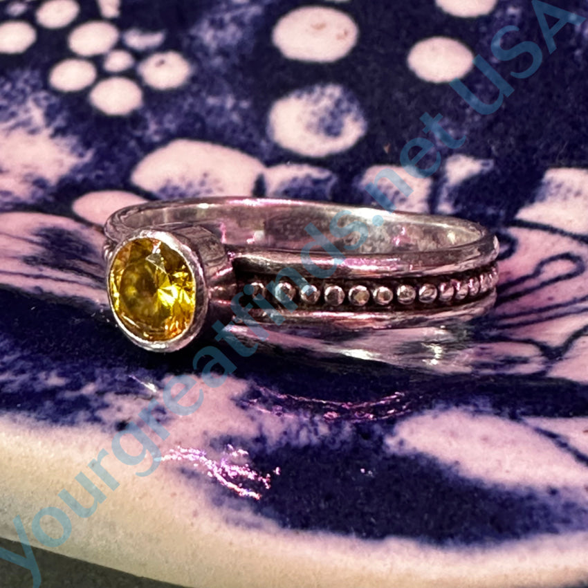 Sterling Silver Stacking Ring with Lemon Cubic Zirconia - Size 8 3/4 - Elegant Layered Jewelry for Everyday Wear & Special Occasions