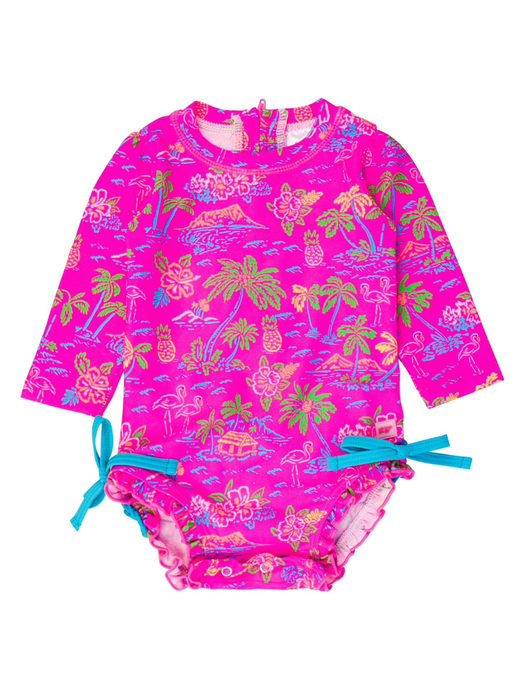 Neon Island Time Long Sleeve One Piece Rash Guard - UPF 50+ Sun Protection Swimwear for Women & Girls - Perfect for Surfing, Swimming & Beach Vacations