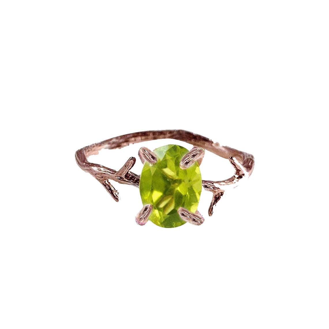925 Sterling Silver Rose Gold Twig Ring with August Birthstone Peridot - Elegant Gemstone Engagement Ring for Women, Perfect for Anniversary, Wedding & Everyday Wear