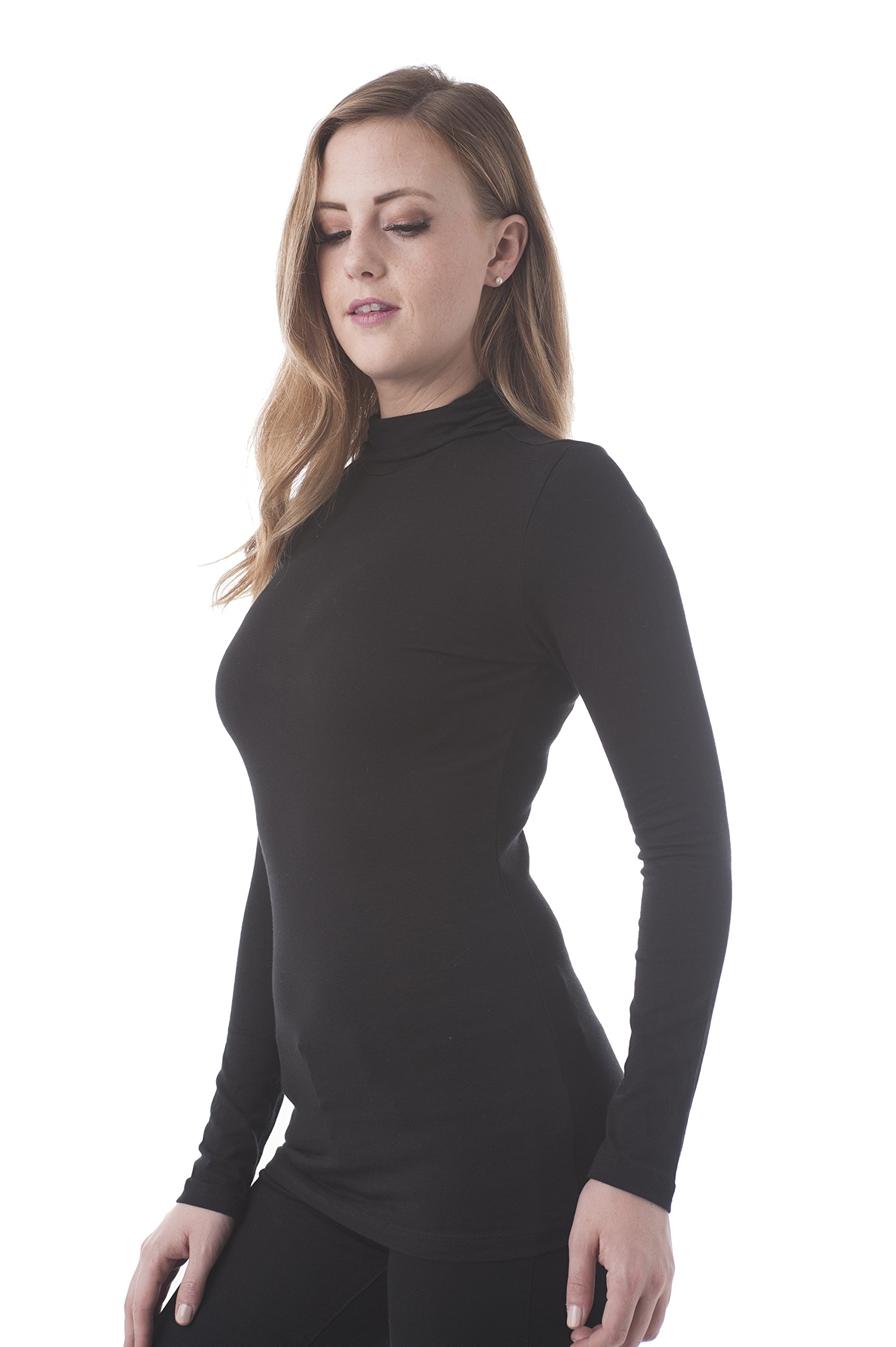 Women's Long Sleeve Plain Funnel Neck T-Shirt - Soft Cotton Casual Top for Everyday Wear, Work & Layering