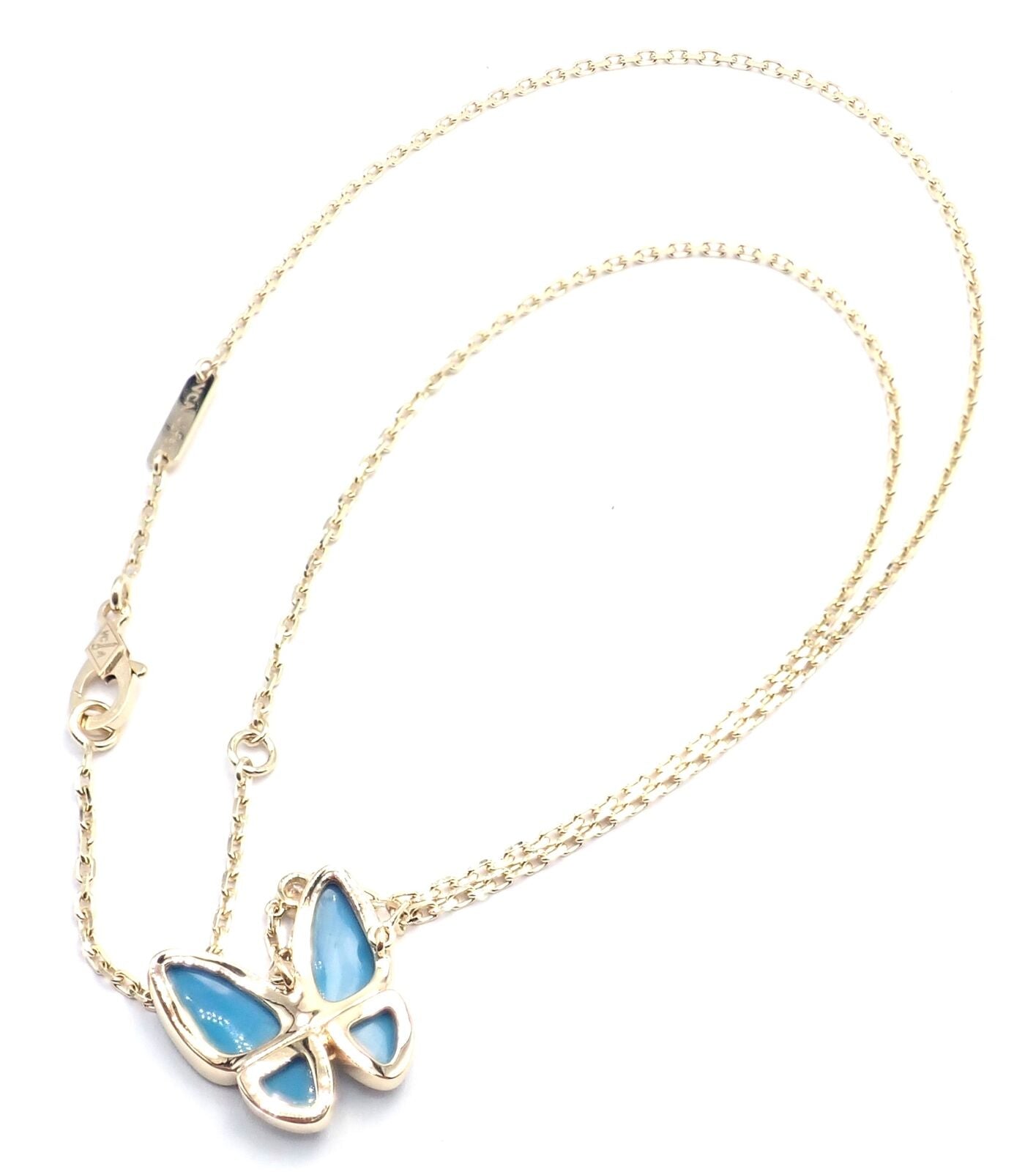 Van Cleef & Arpels 18k Gold Diamond Turquoise Butterfly Pendant Necklace with Certificate - Luxury Jewelry for Women, Perfect for Weddings, Anniversaries & Special Occasions