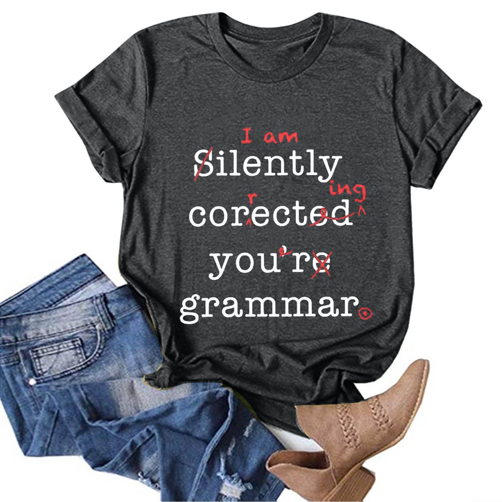 Funny Grammar Correction T-Shirt for Women - 'I'm Silently Correcting Your Grammar' Teacher Gift - High School English Teacher Apparel & Humorous Educator Tees - Perfect for Teacher Appreciation Week, Classroom Wear & Educator Gifts