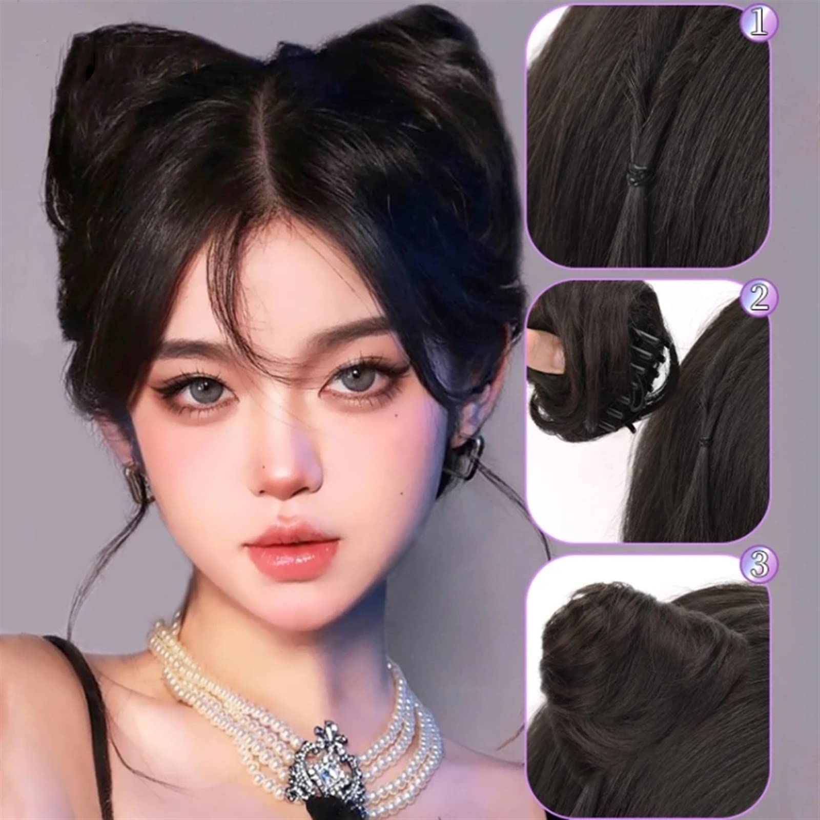 2 PCS Mini Claw Clip Messy Hair Bun Extensions - Cat Ears Hair Donut Chignon Synthetic Hair Pieces for Women & Girls (Brown Black) | Perfect for Parties, Cosplay & Everyday Hairstyles