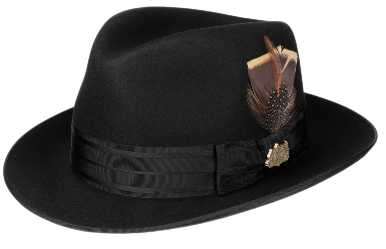 Stetson Traditional Premium Fur Felt Classic Fedora Hat for Men - Black - Perfect for Casual Wear, Outdoor Events & Vintage Style Outfits