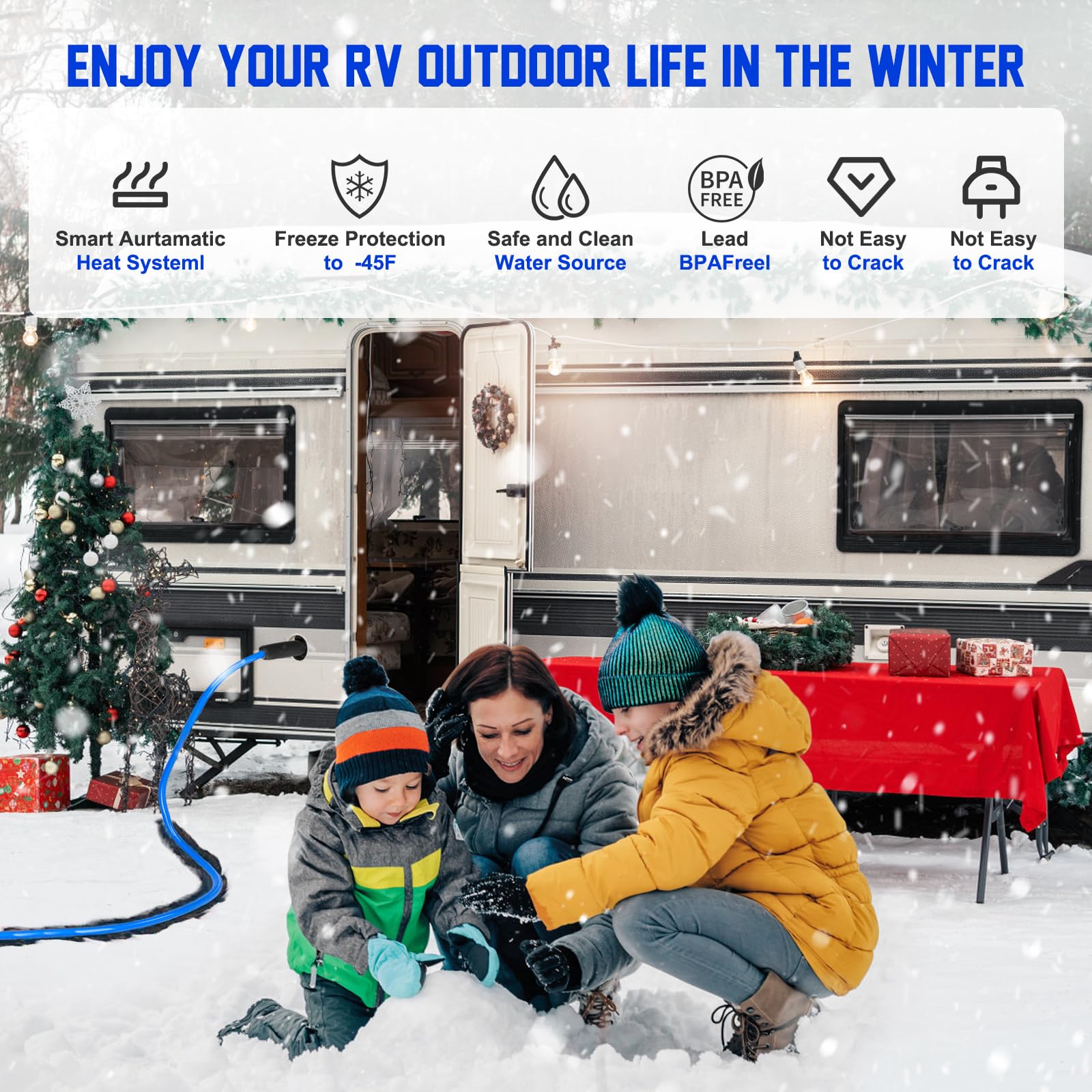 Heated RV Water Hose with Thermostat - Lead & BPA Free, 1/2
