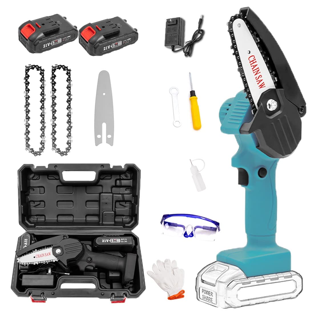 **4 Inch Cordless Mini Chainsaw with Battery & LED Light - Portable Electric Chainsaw for Gardening, Wood Cutting, and Outdoor Camping - Includes Charger**