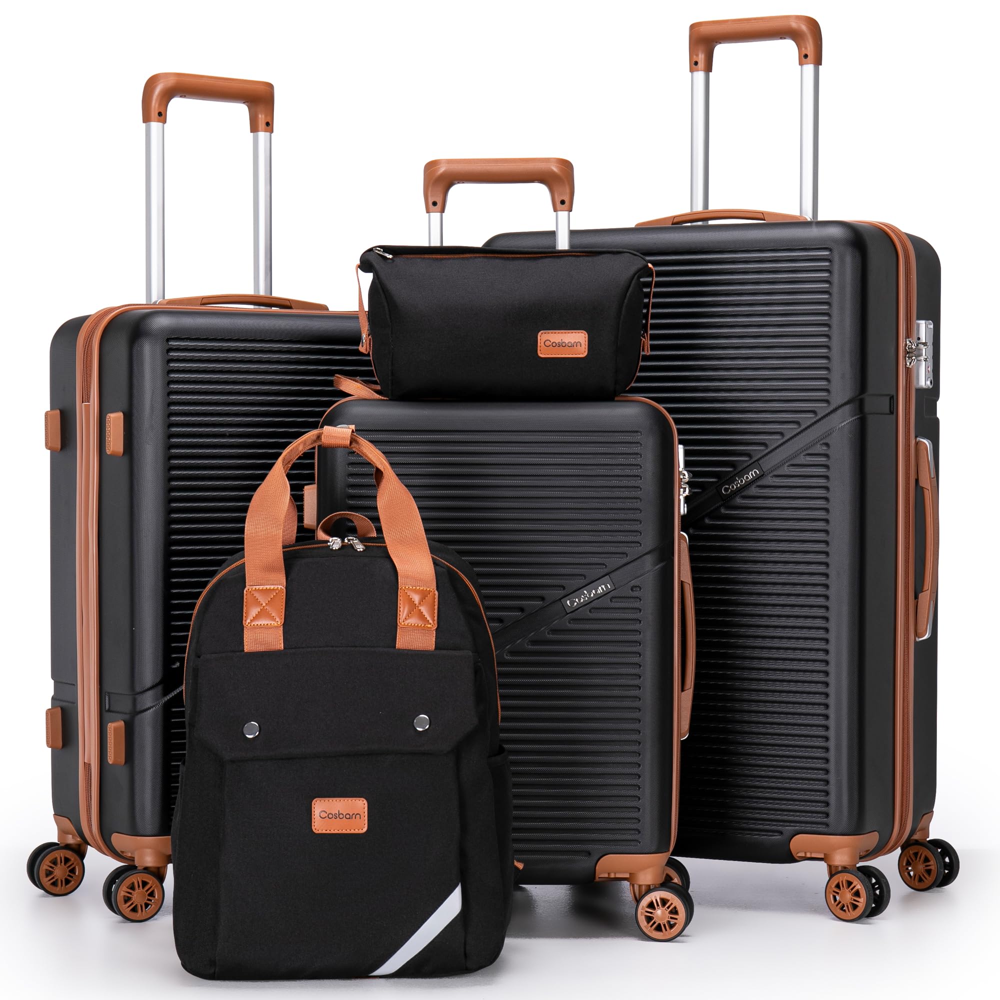 5-Piece ABS Hard Shell Luggage Set with Spinner Wheels - 22x14x9 Inch Airline Approved Carry-On & Checked Suitcases, TSA Lock, Durable Waterproof Travel Luggage for Business Trips, Family Vacations & International Travel