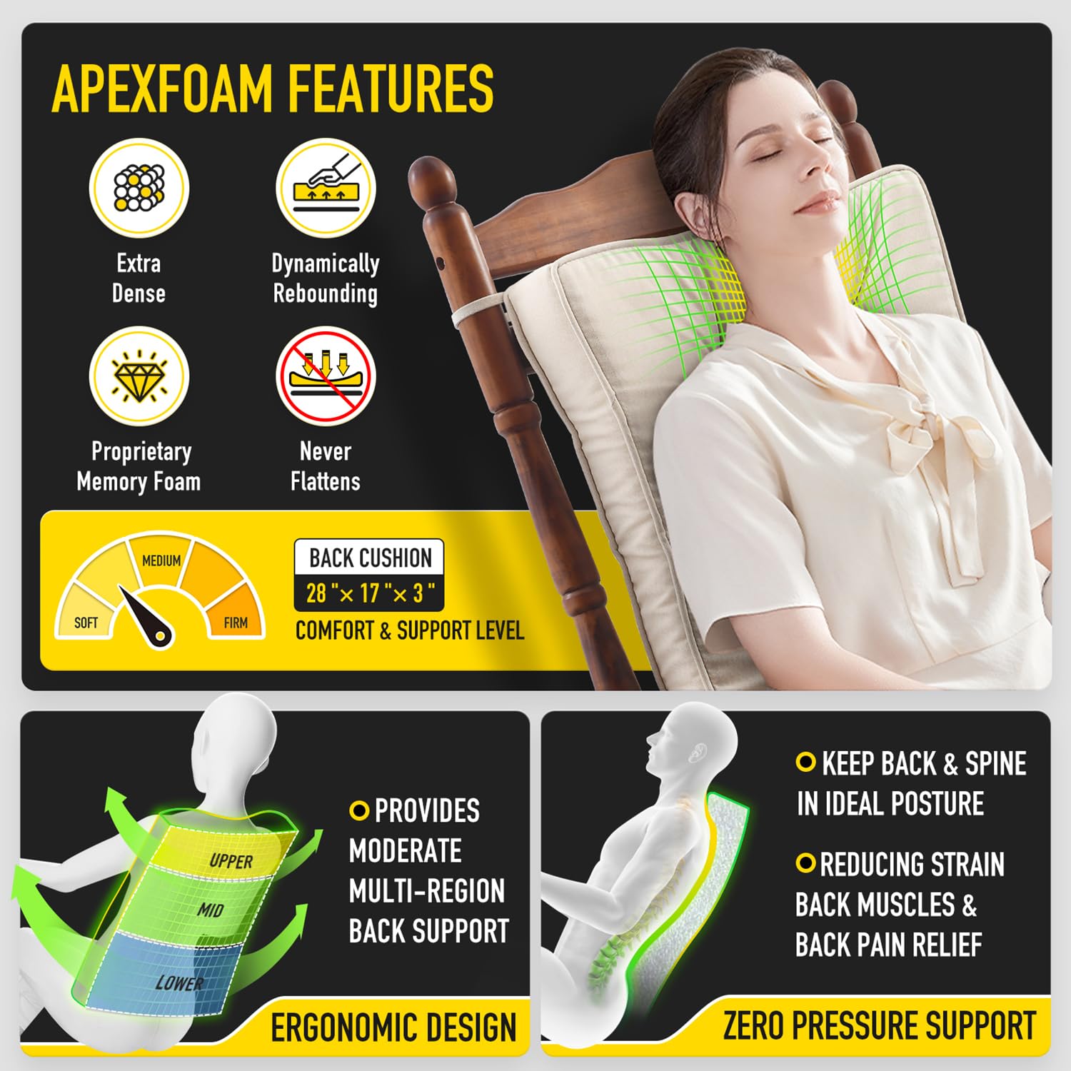 **SUNROX Memory Foam Jumbo Rocking Chair Cushions – Waterproof, Non-Slip, Durable Tufted Seat & Back Cushion Set with Ties for Indoor & Outdoor Rockers (2-Piece, Cream) – Perfect for Patio, Porch, and Garden Relaxation**